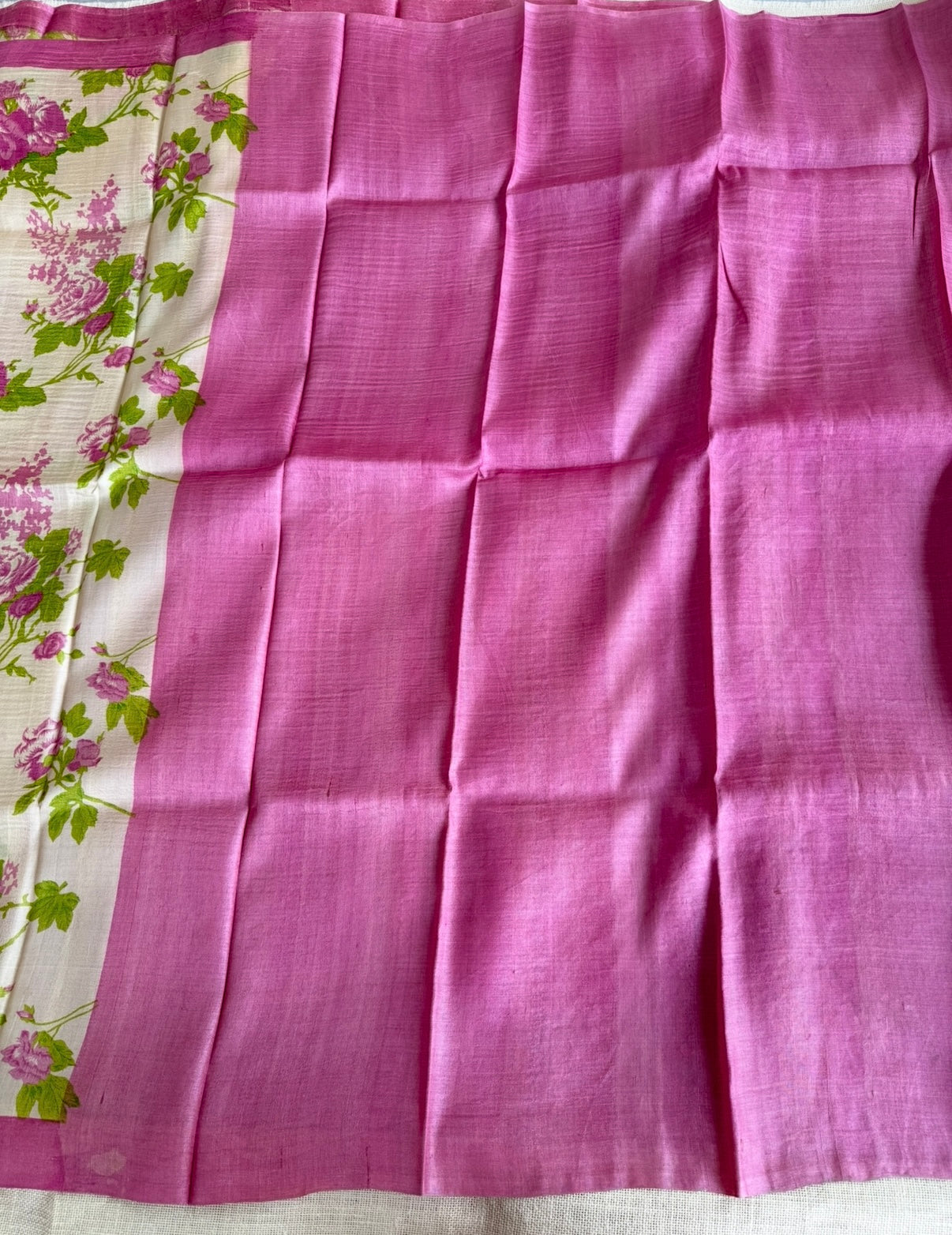 Pink Floral Pure Tussar Silk Saree