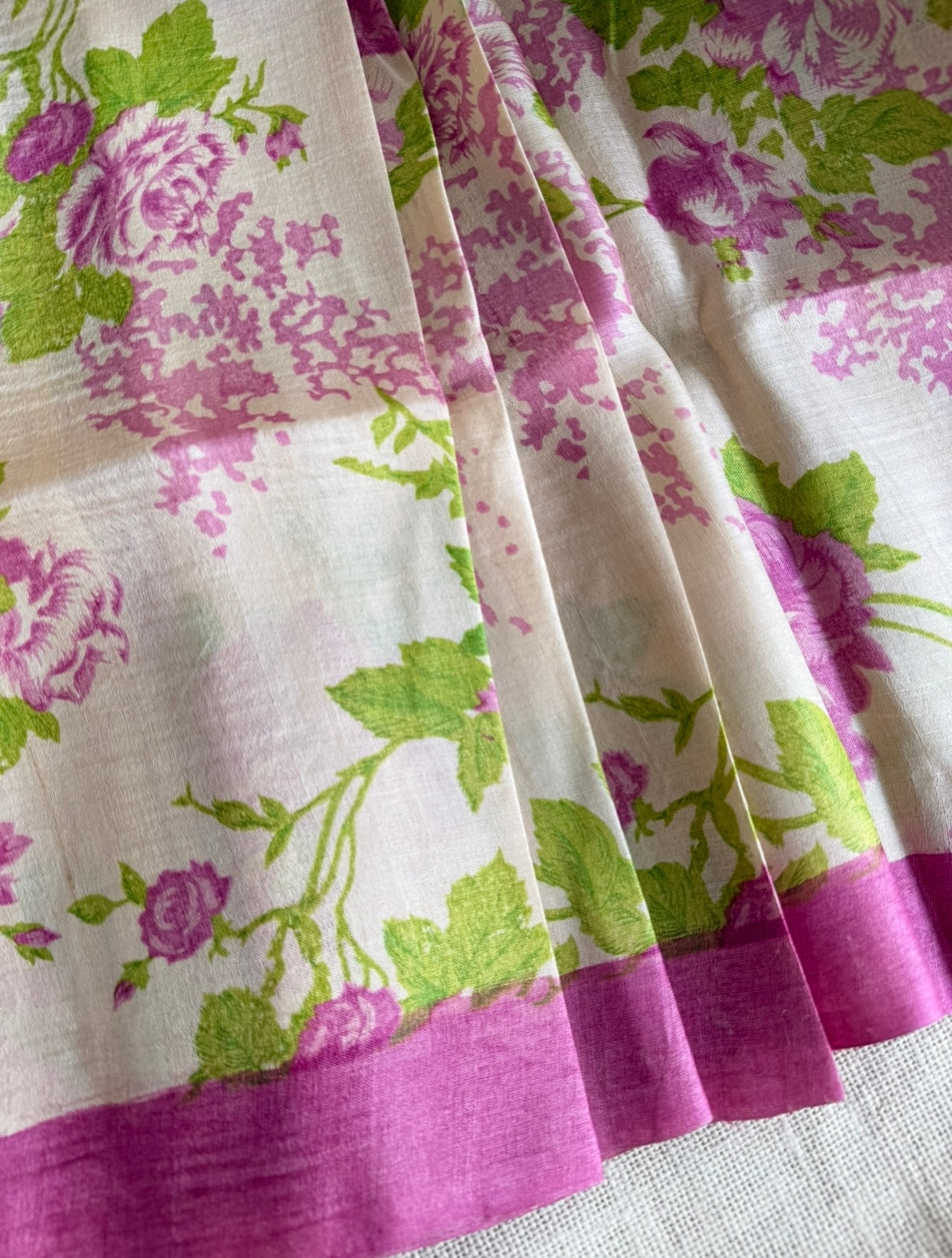 Pink Floral Pure Tussar Silk Saree