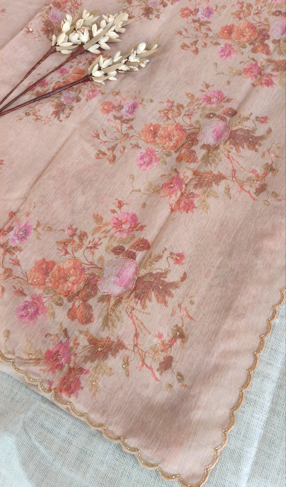 Beige Pure Linen Digital Print Saree