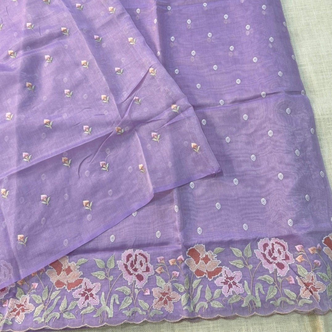 Lilac Floral Shimmer Tussar Saree - Vini's Ethnic