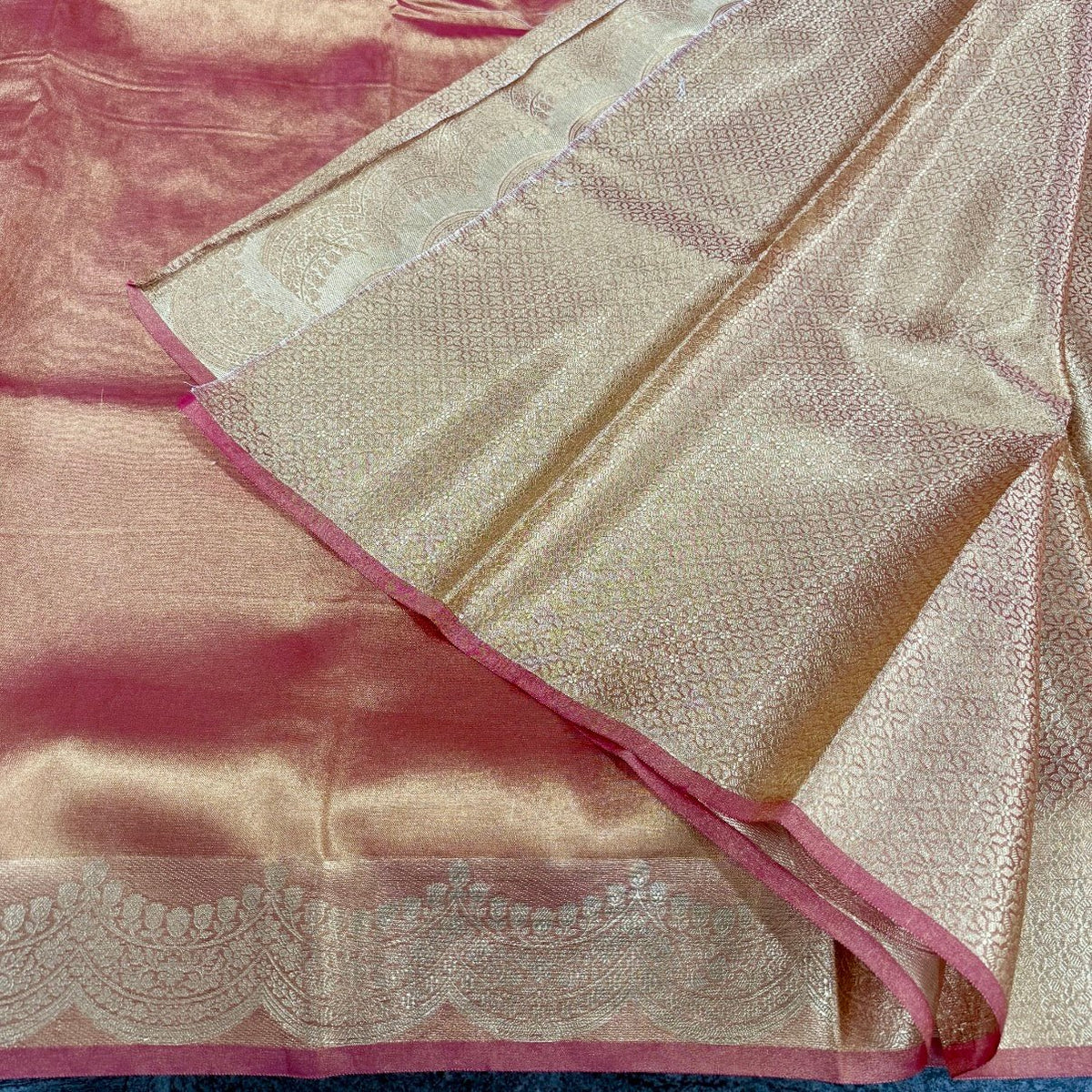 Orange Banarasi Tissue shimmer Silk Saree - Vini's Ethnic