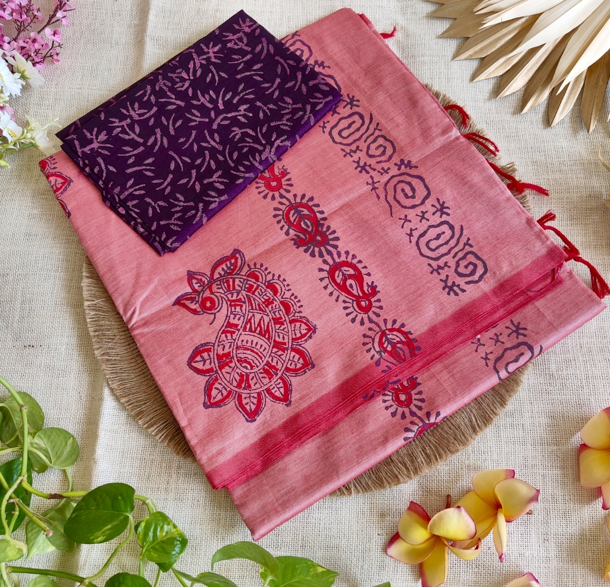 Onion Pink South Cotton Mix Block Printed