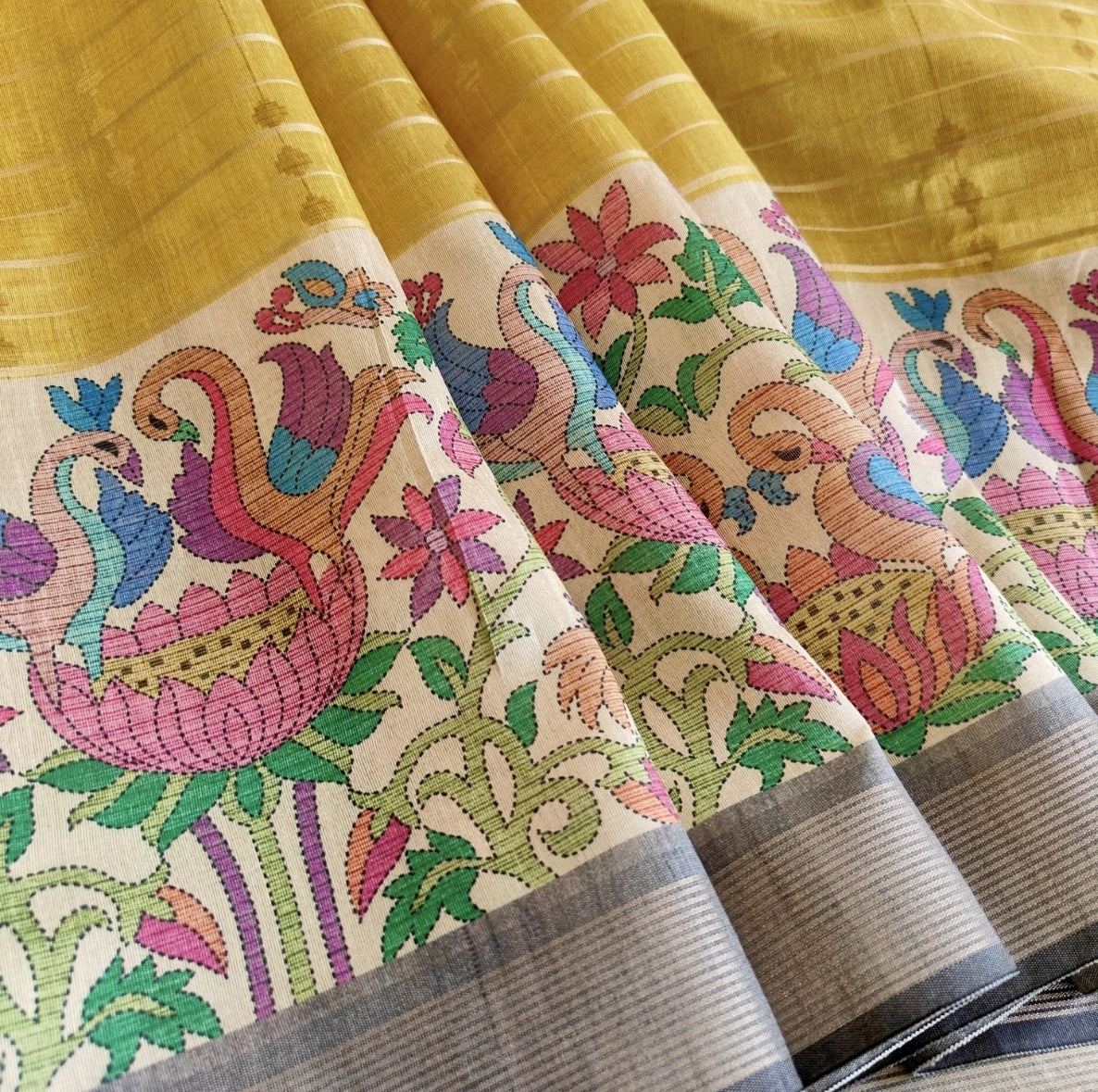 Mustard Yellow Semi Tussar Saree