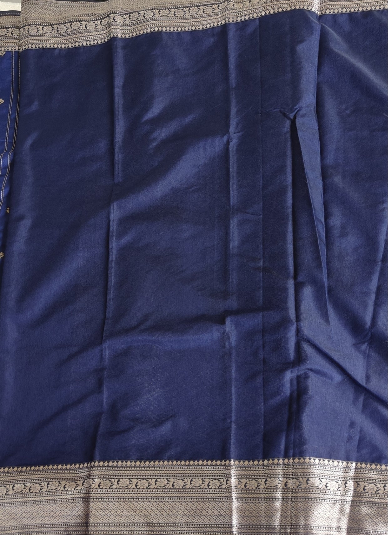 Dark Navy Blue with Silver Antique Silk Saree