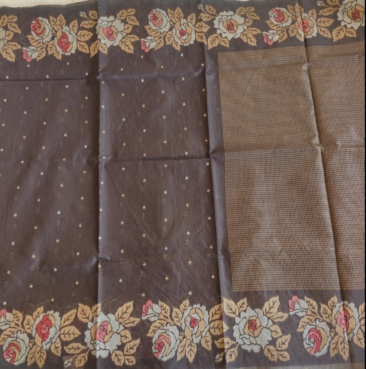 Brown Khadi Jamdhani Saree