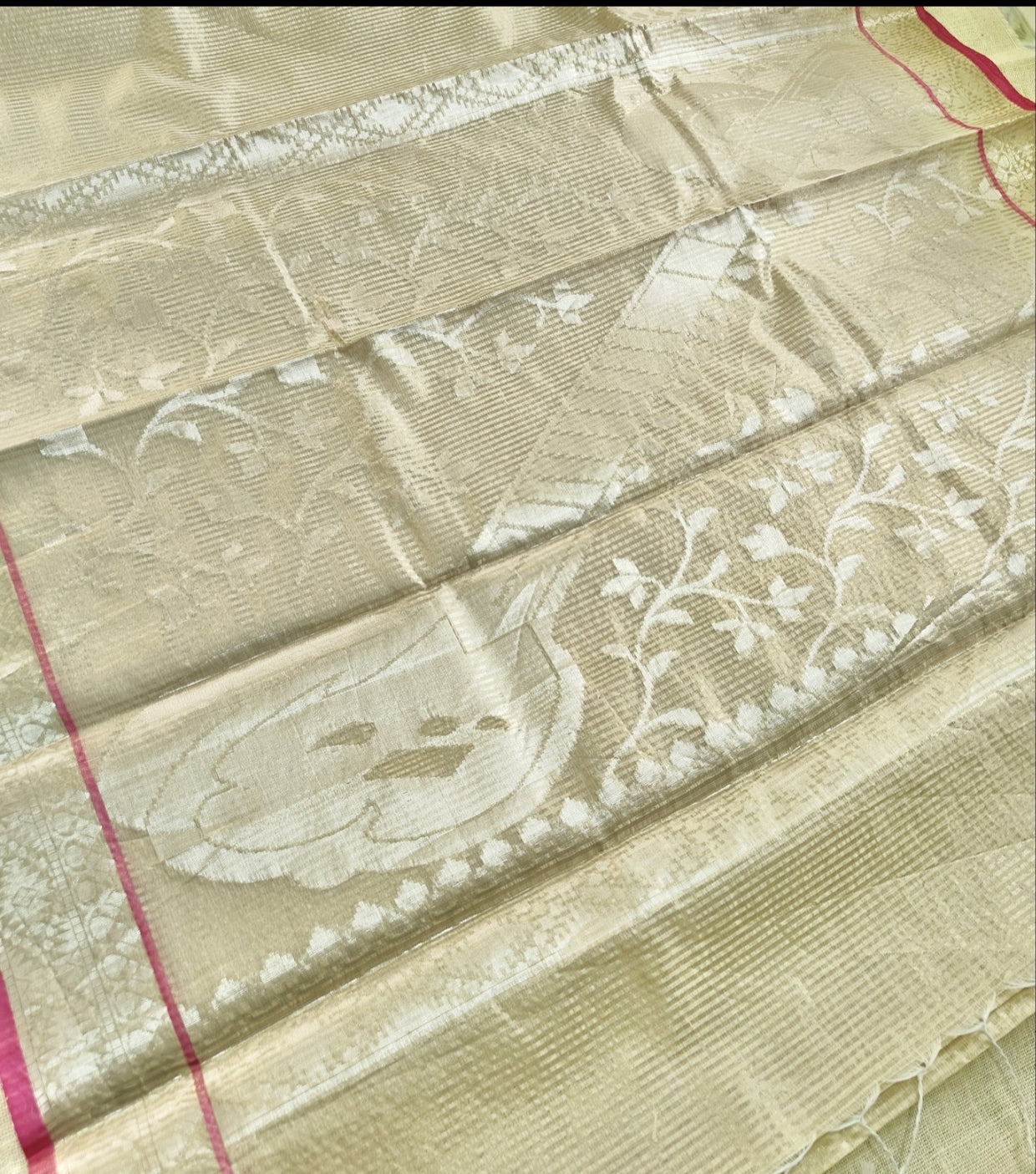 Ivory Banarasi Antique Gold Stripe Saree