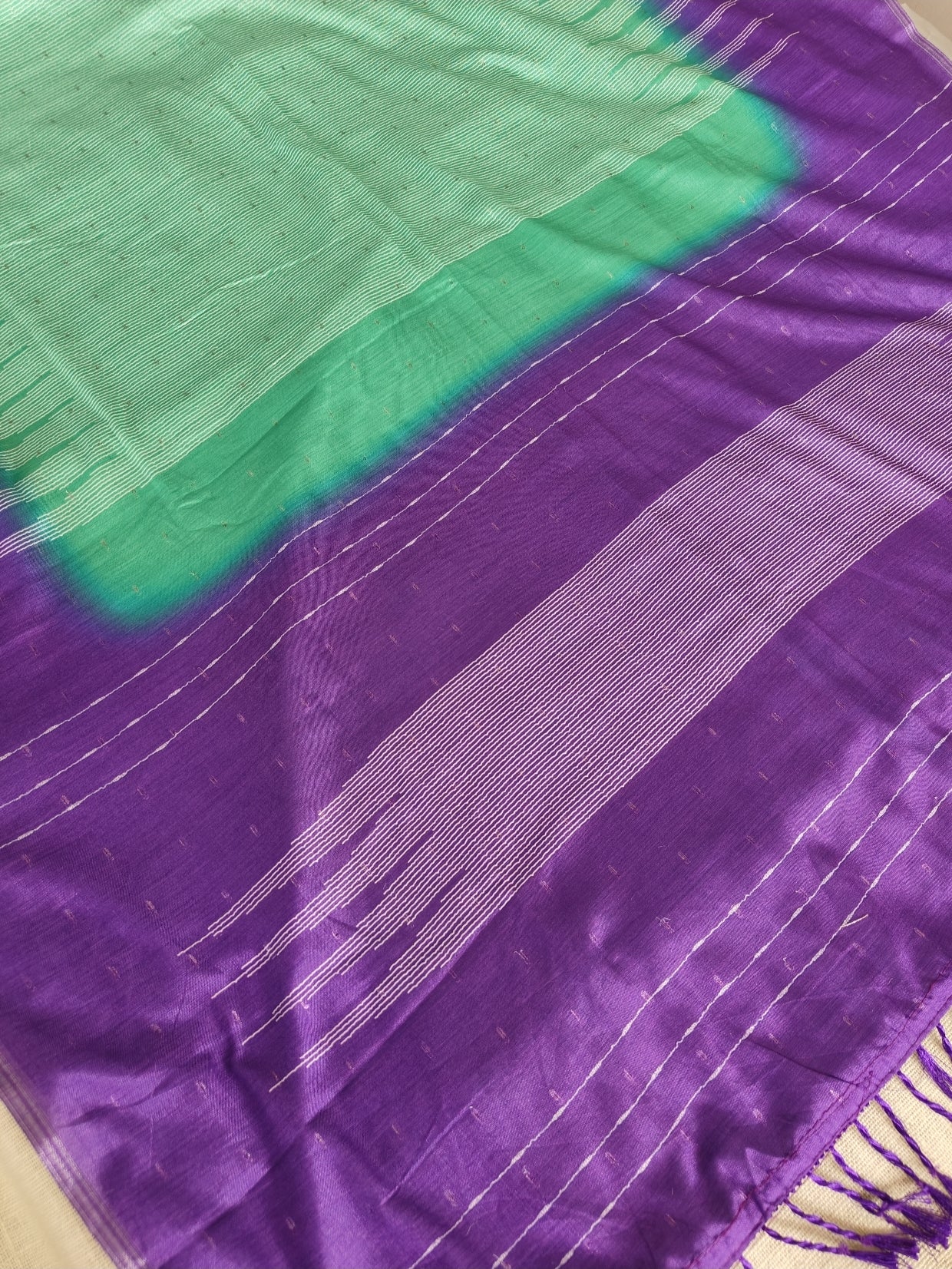 Purple with Green Soft Cotton Saree