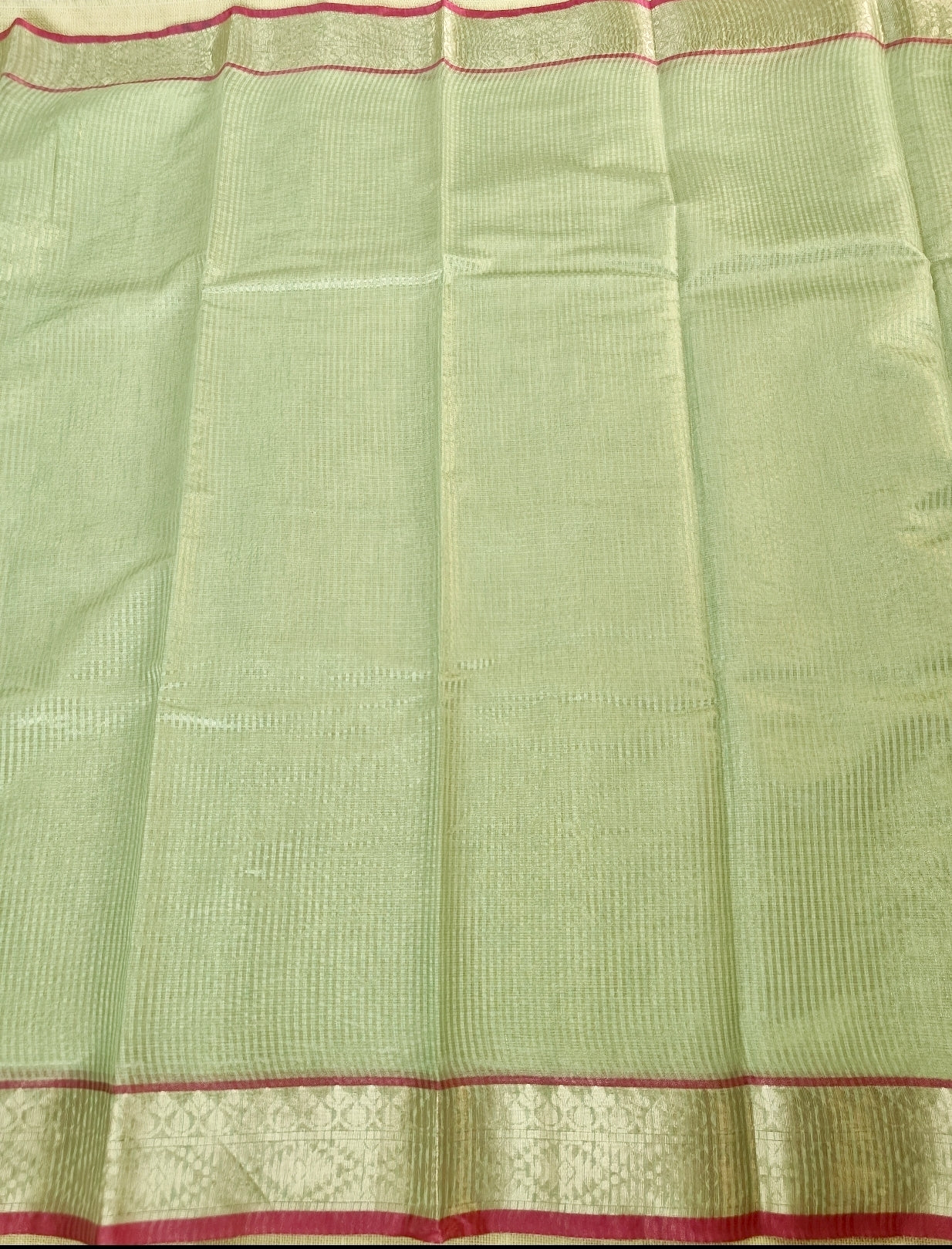 Pista Green Banarasi Antique Gold Stripe Saree