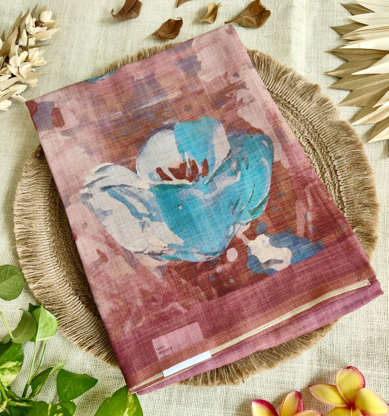Brown Floral Tissue Linen Saree