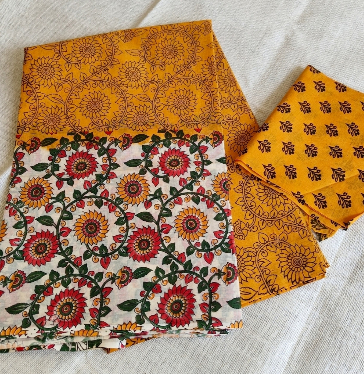 Yellow Floral Pure Cotton Saree