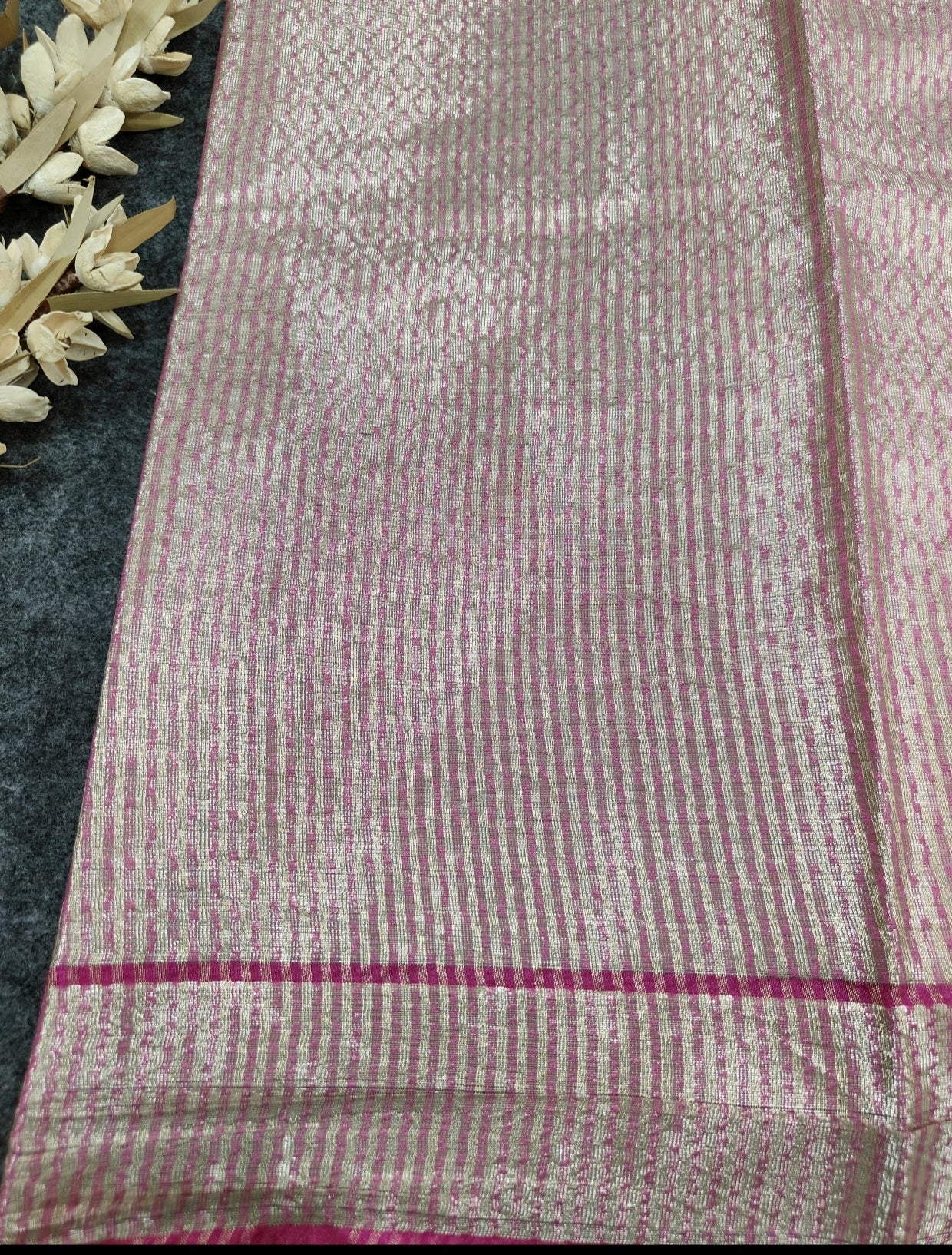Exclusive Peach Banarasi Antique Gold Stripe Saree