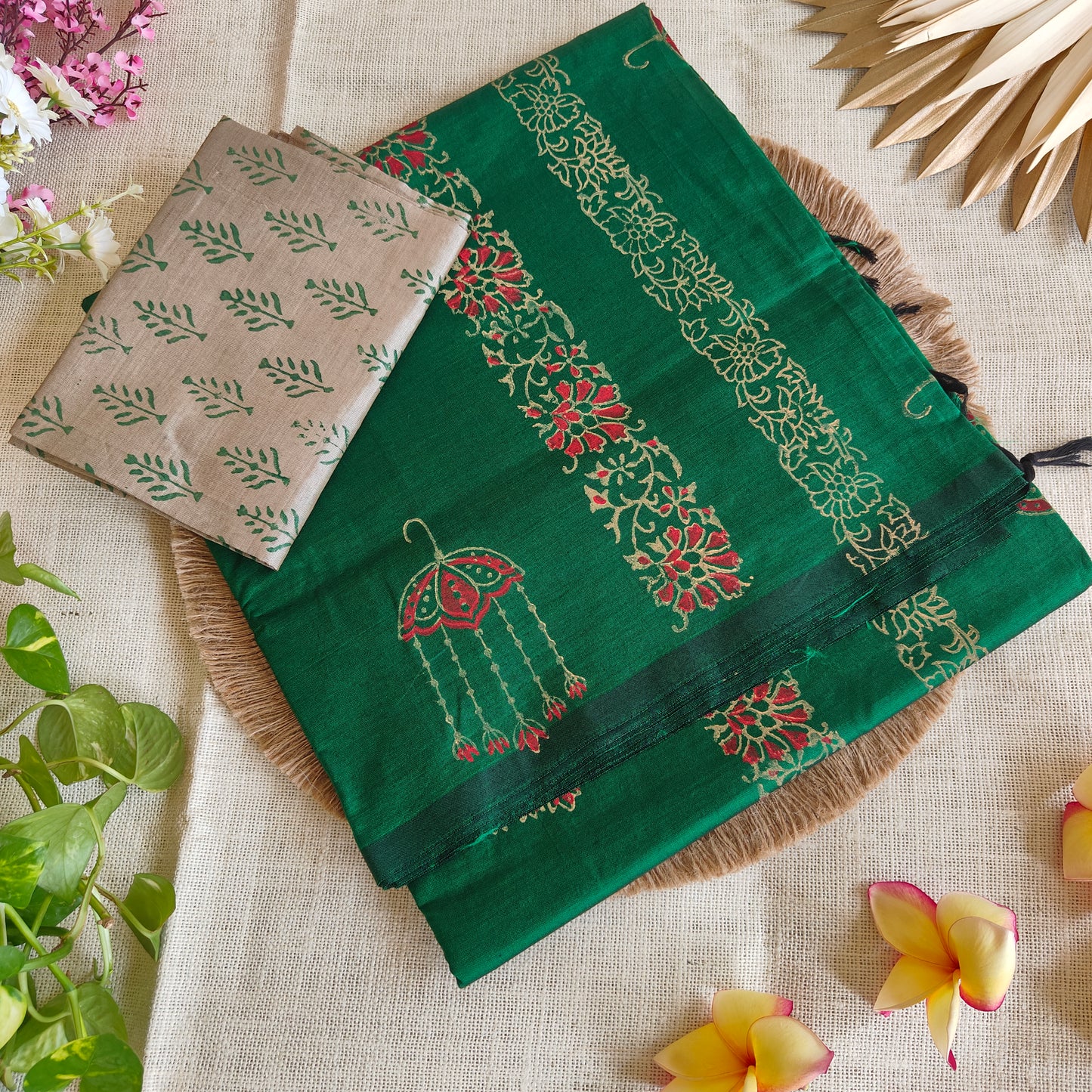 Green South Cotton Mix Block Printed