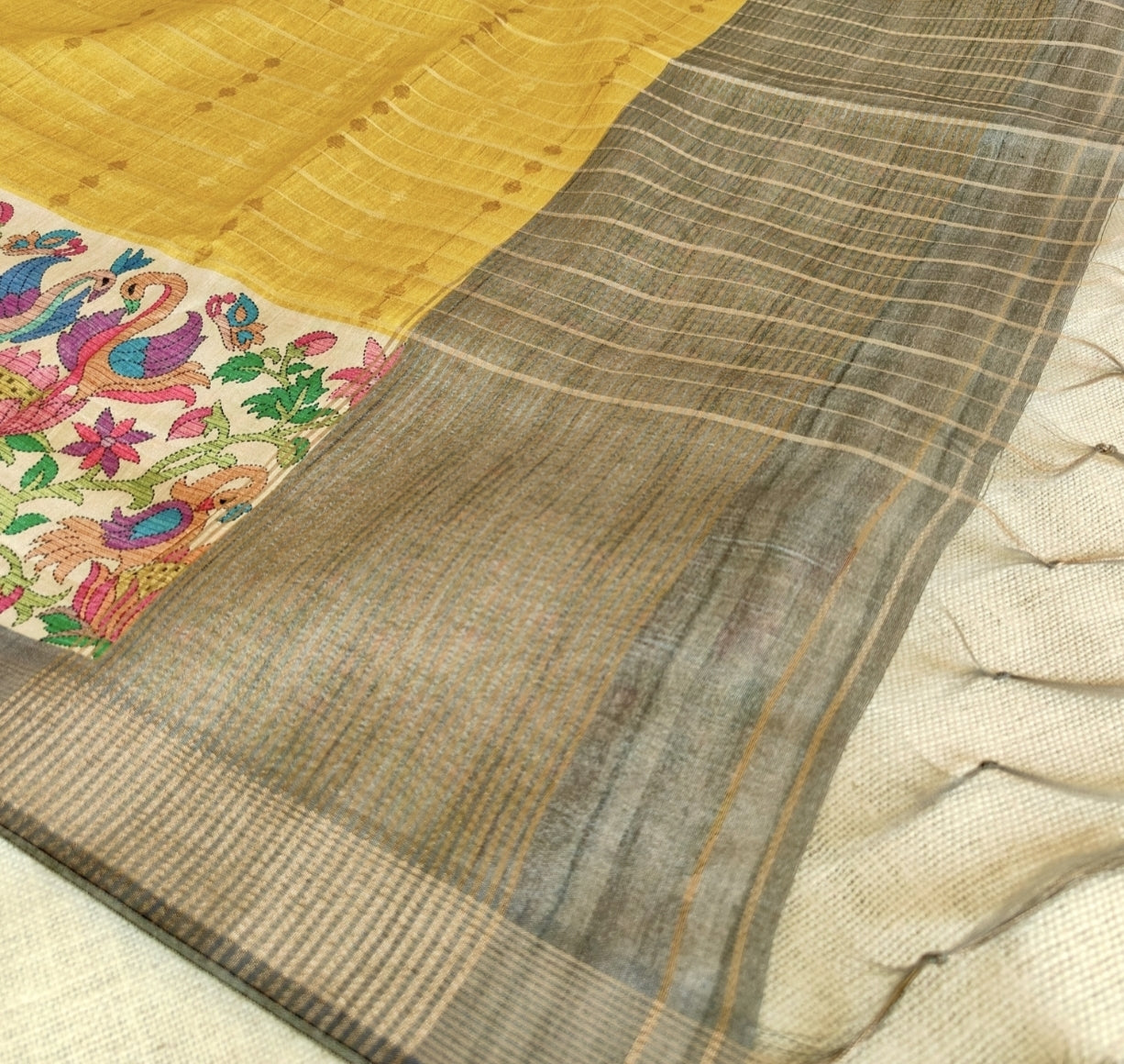Mustard Yellow Semi Tussar Saree