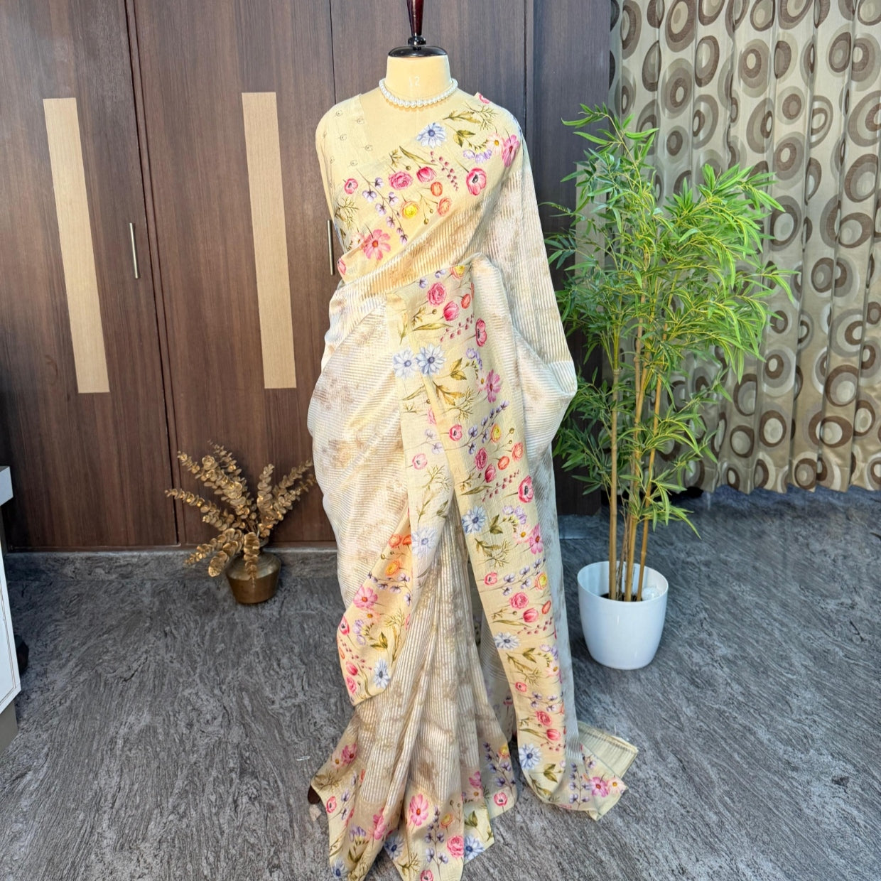 Olive Puna Silk Tissue Digital Print Saree