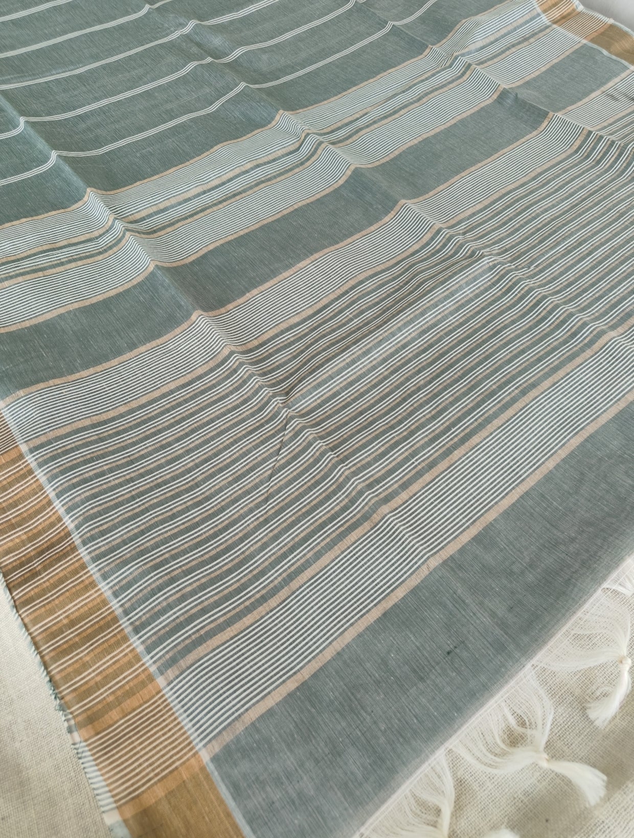 Sage Green Pure Jute cotton Saree