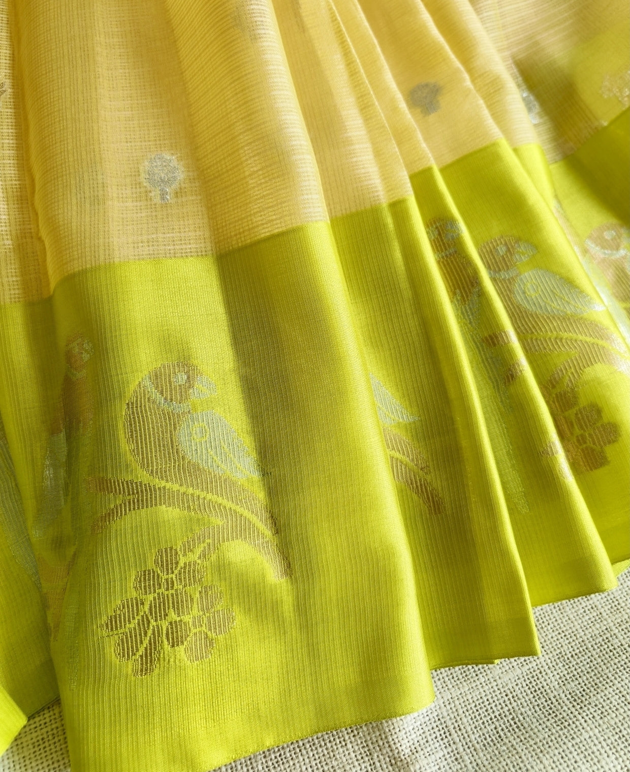 Yellow Zari Kota Silk Saree