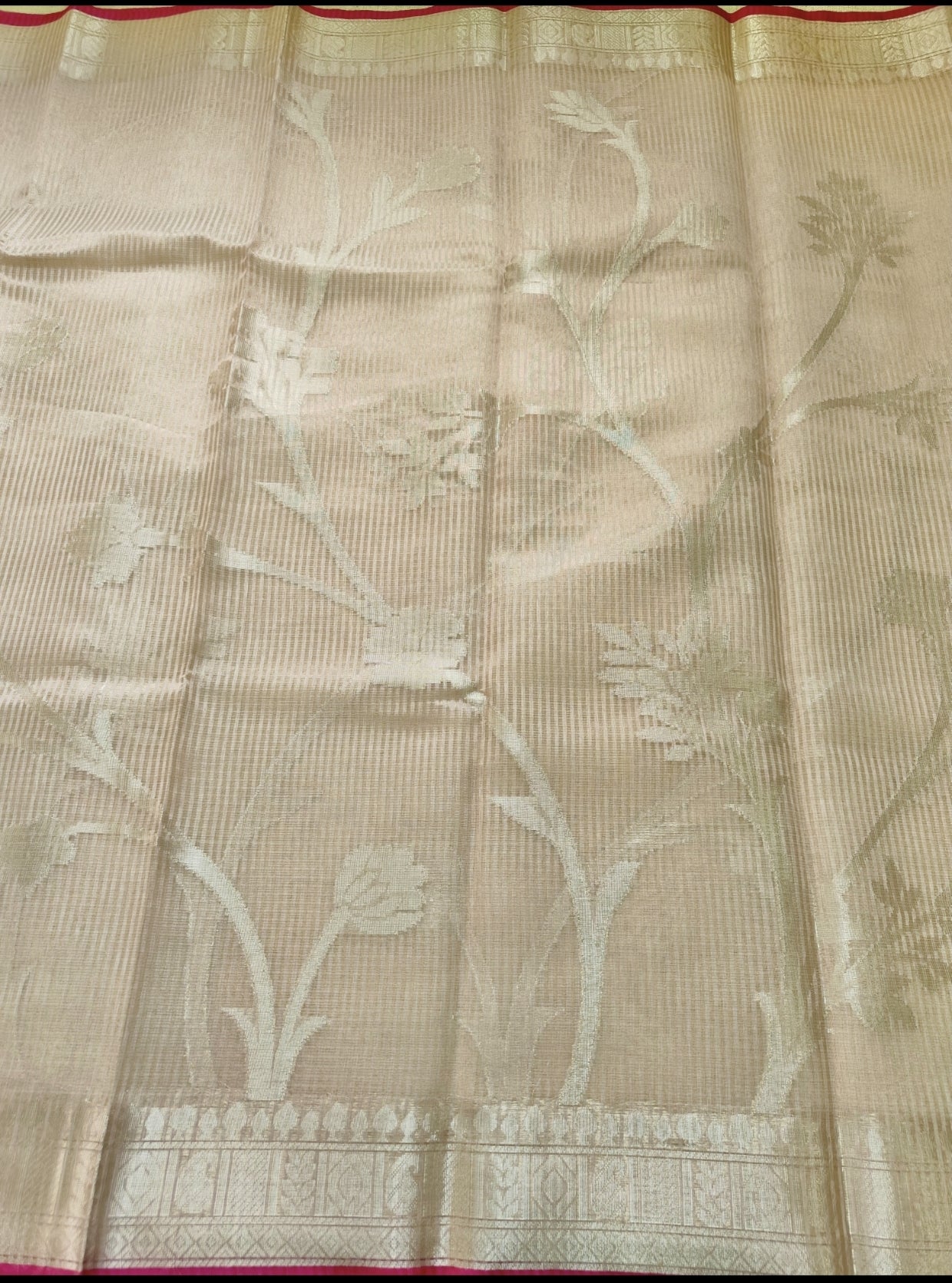 Pastel Peach Antique Gold Stripe Patola Saree