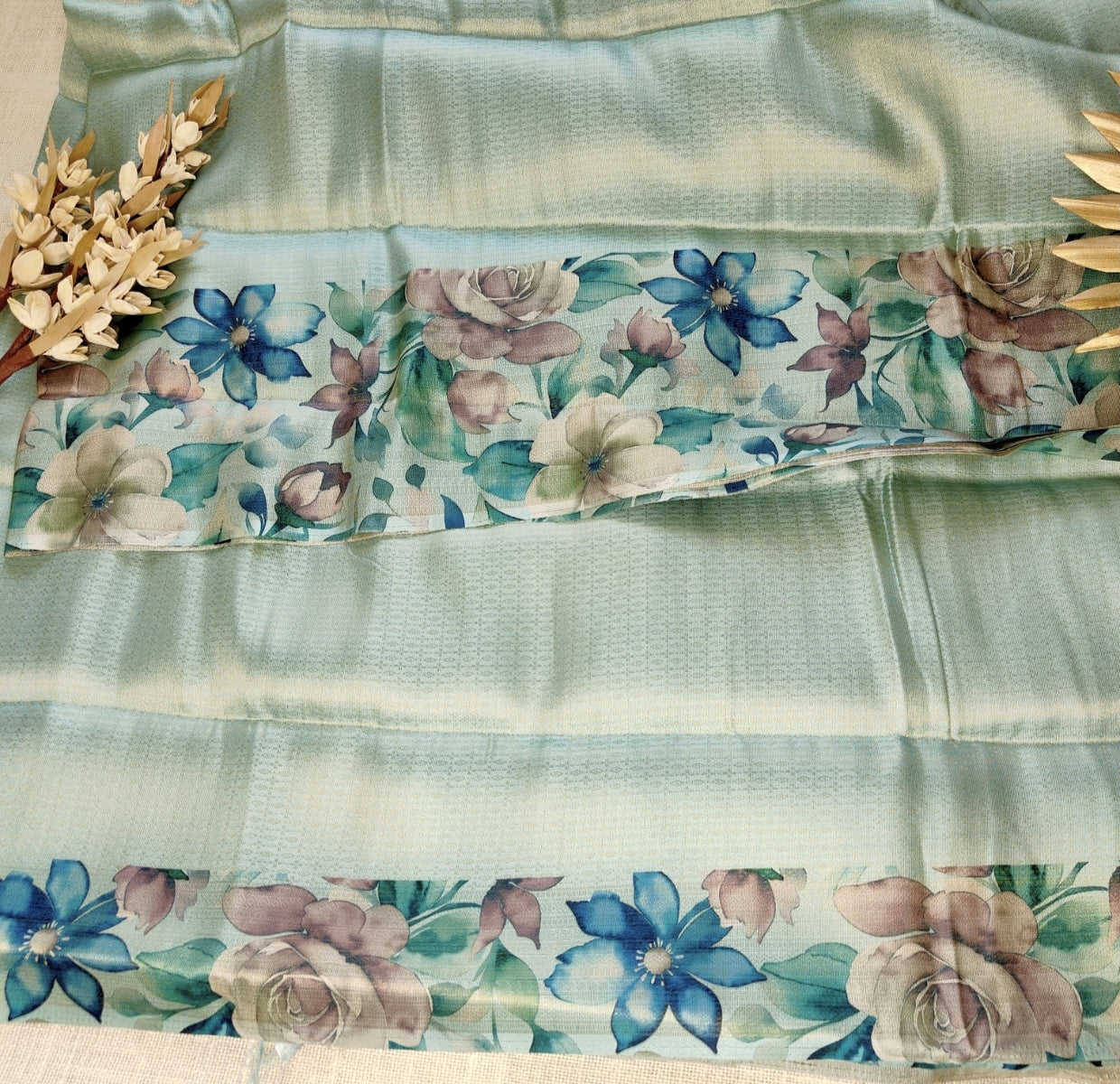 Blue Floral Malai Silk Saree
