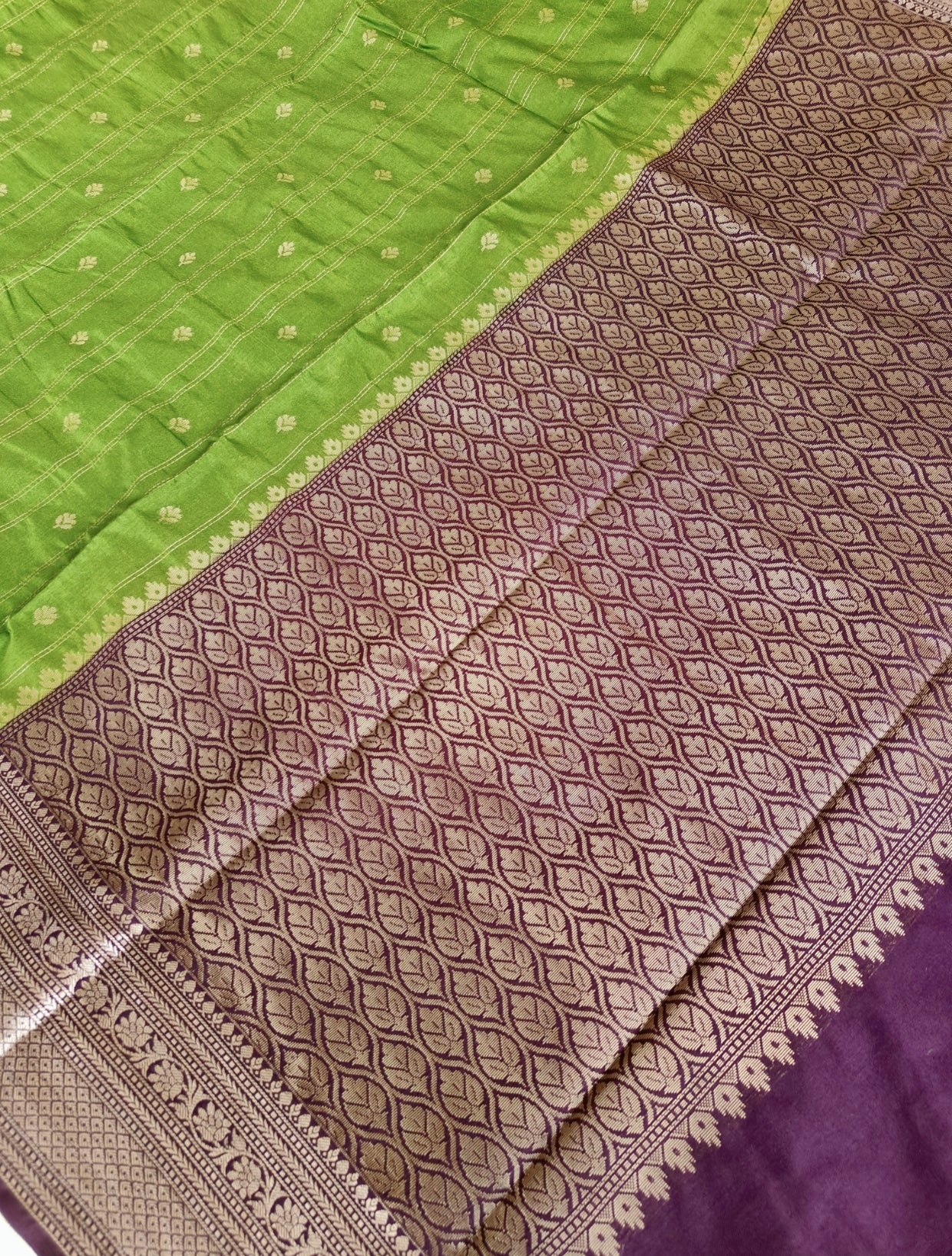 Green with Plum Silver Antique Silk Saree