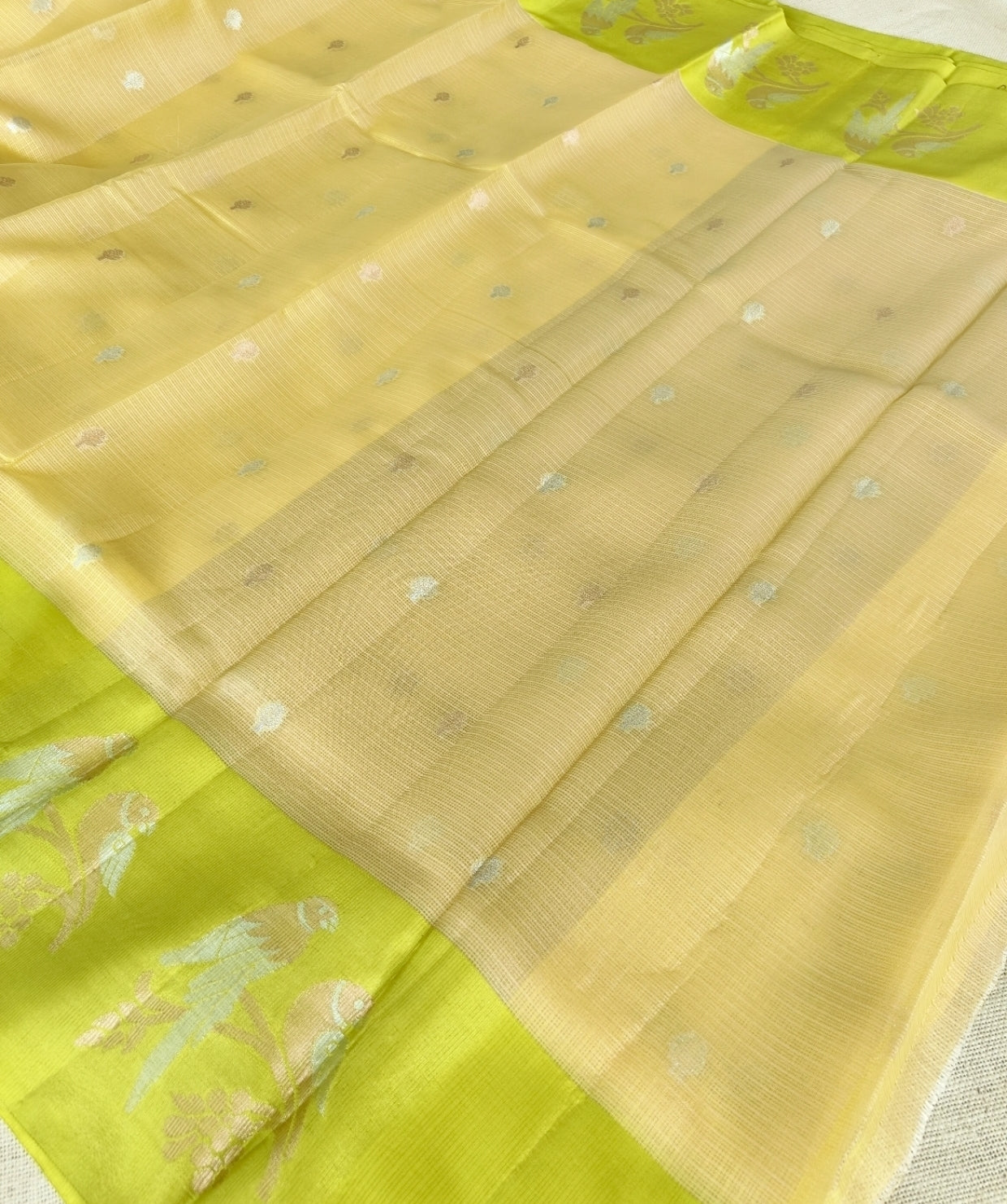 Yellow Zari Kota Silk Saree