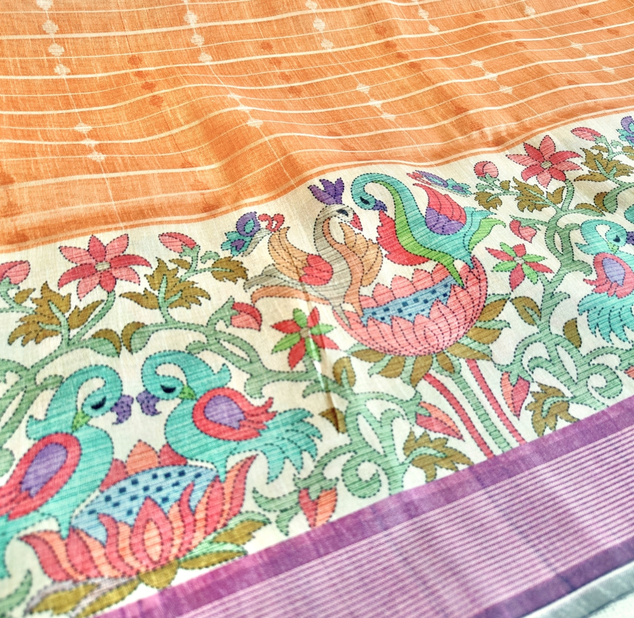 Orange with Purple Semi Tussar Saree