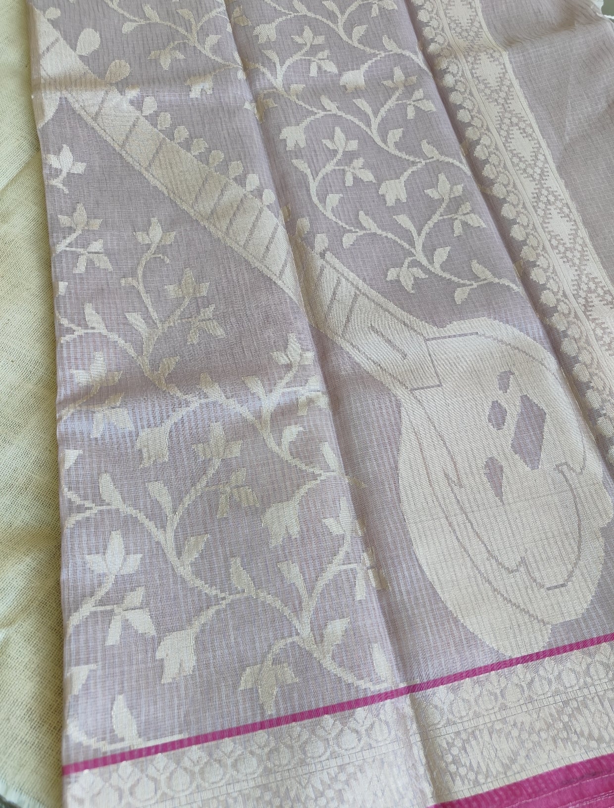 Exclusive Lilac Banarasi Silver Stripe Saree