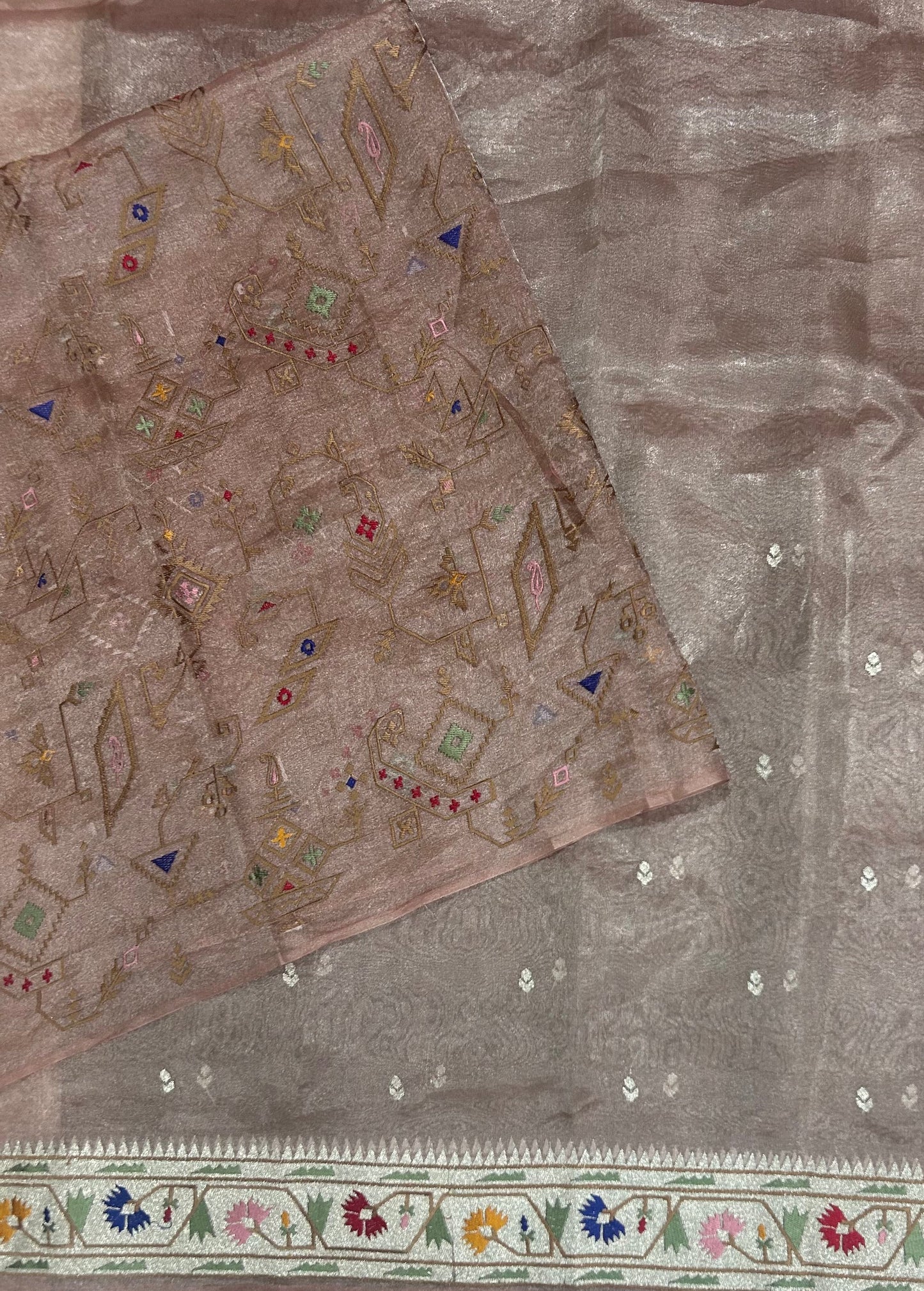 Pastel Pink Paithani Border Pure Tissue Saree