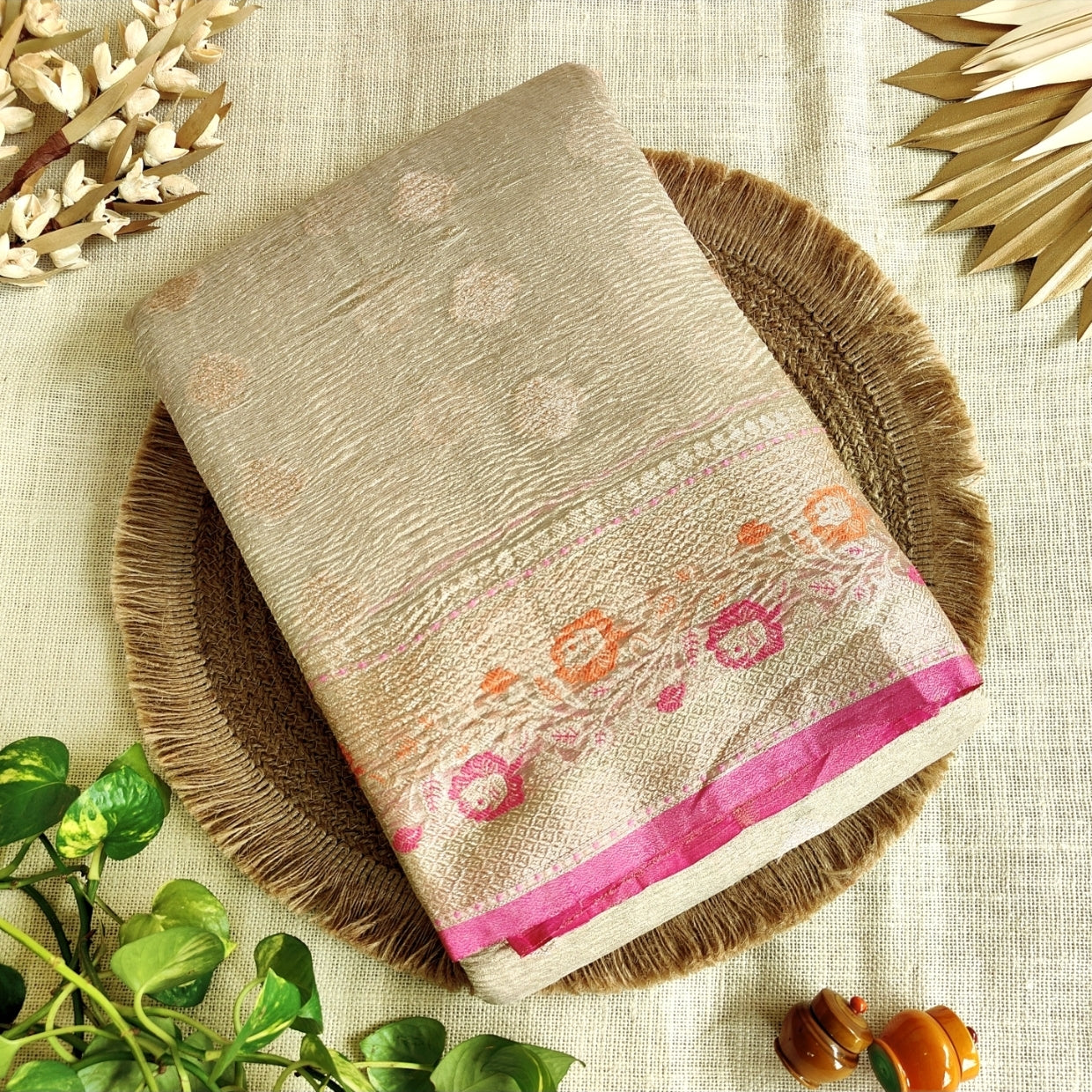 Ivory Crush Tissue Silk Saree