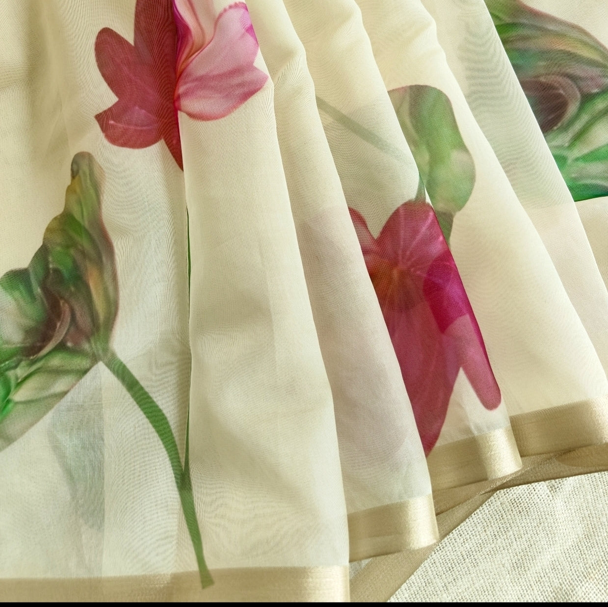 Beige Lotus Malai Chanderi Saree
