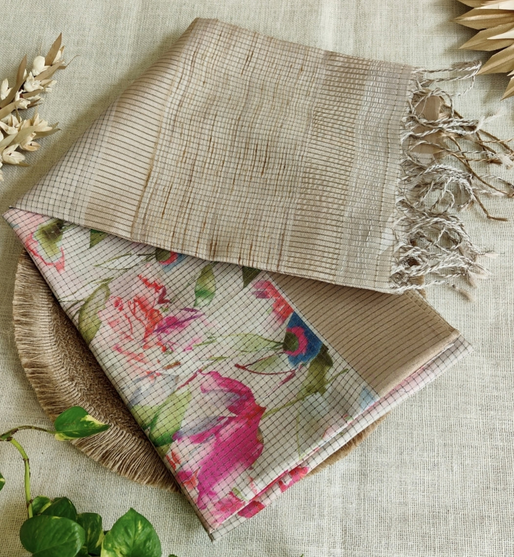 Ivory Kota Checks Tussar Saree