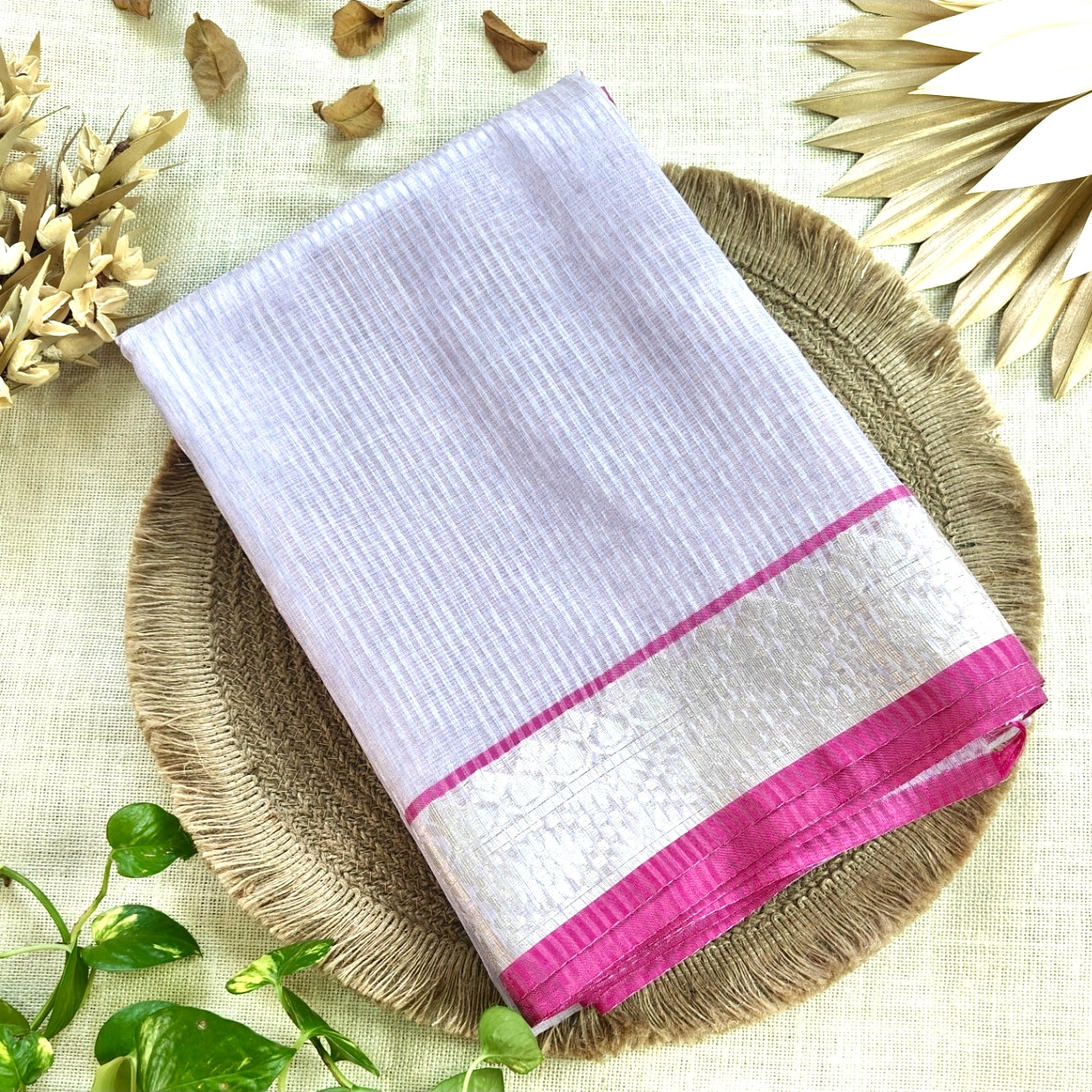 Exclusive Lilac Banarasi Silver Stripe Saree