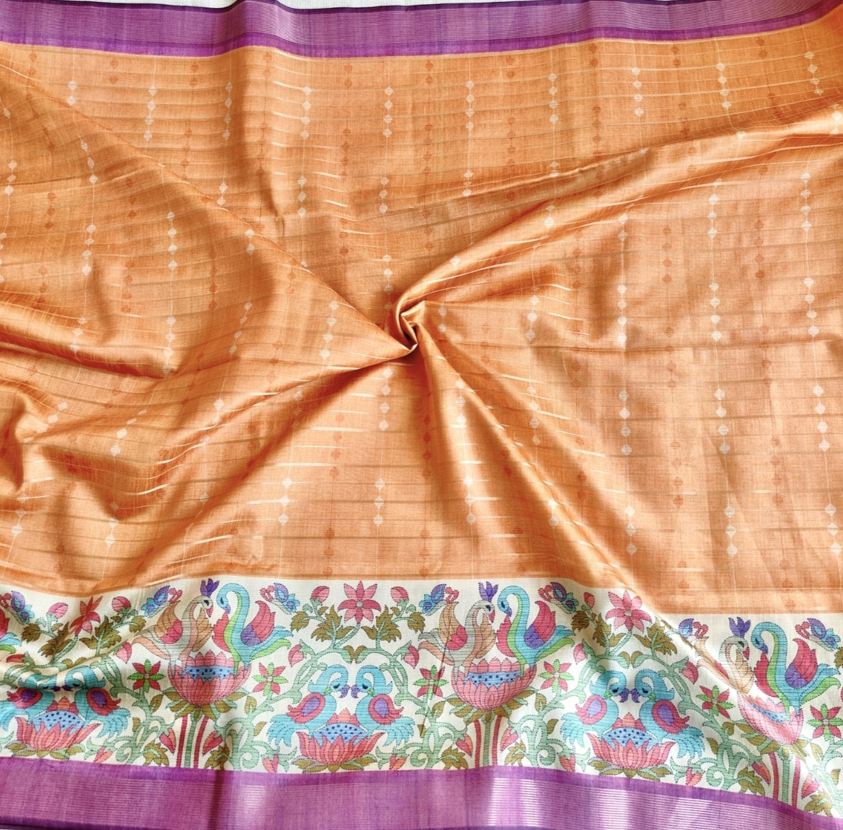 Orange with Purple Semi Tussar Saree