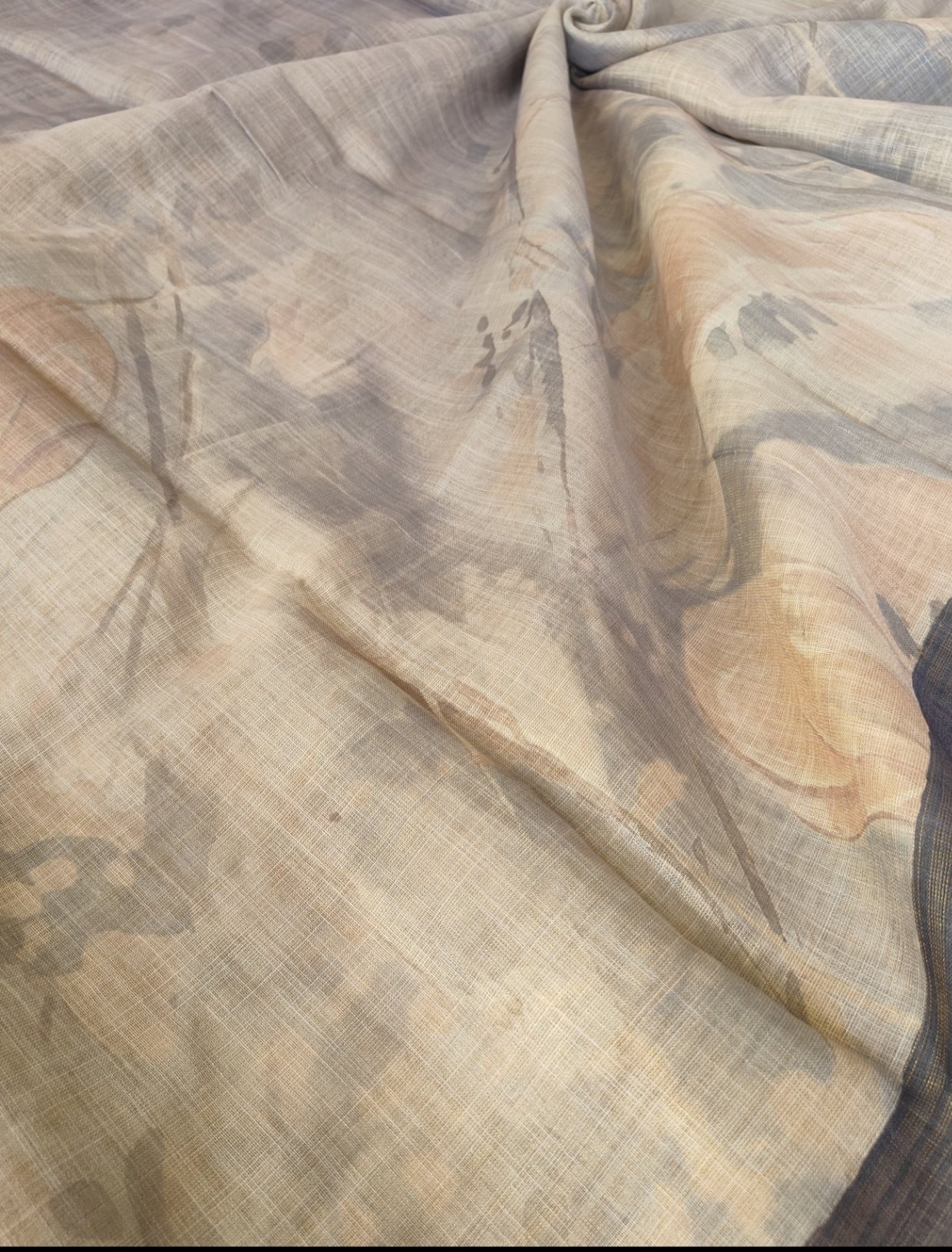 Greyish Blue Floral Tissue Linen Saree