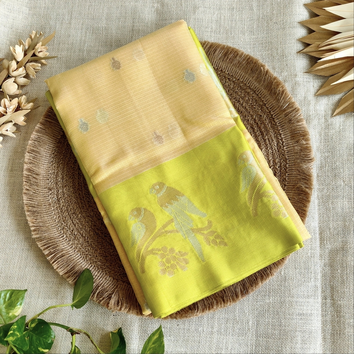 Yellow Zari Kota Silk Saree
