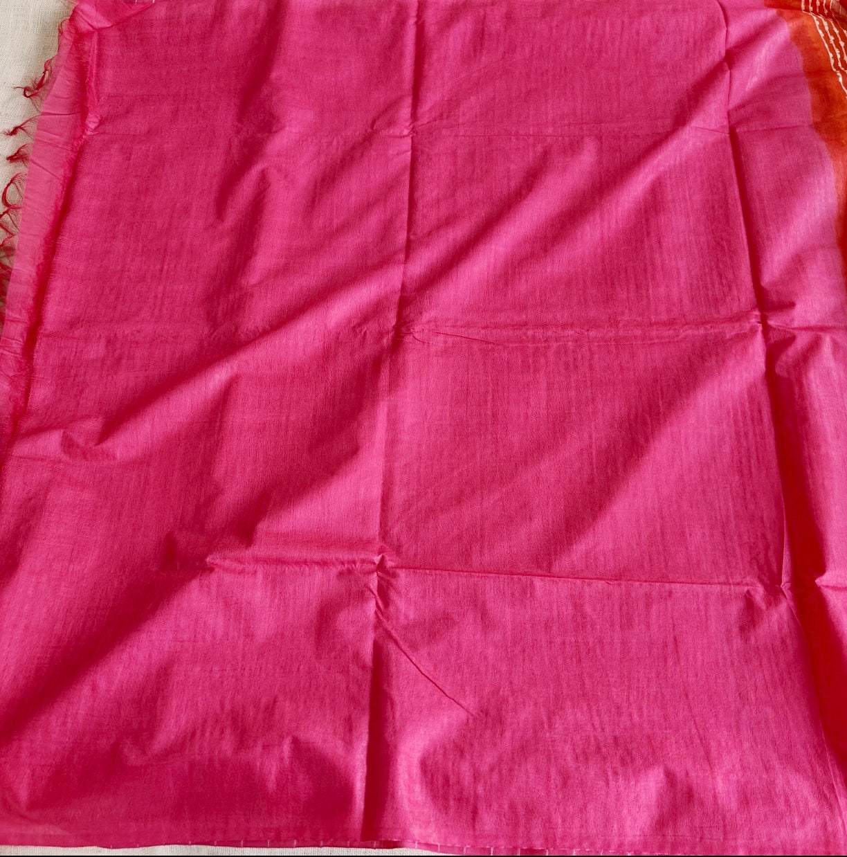 Orange with Pink Kota Silk Baswara Staple Saree