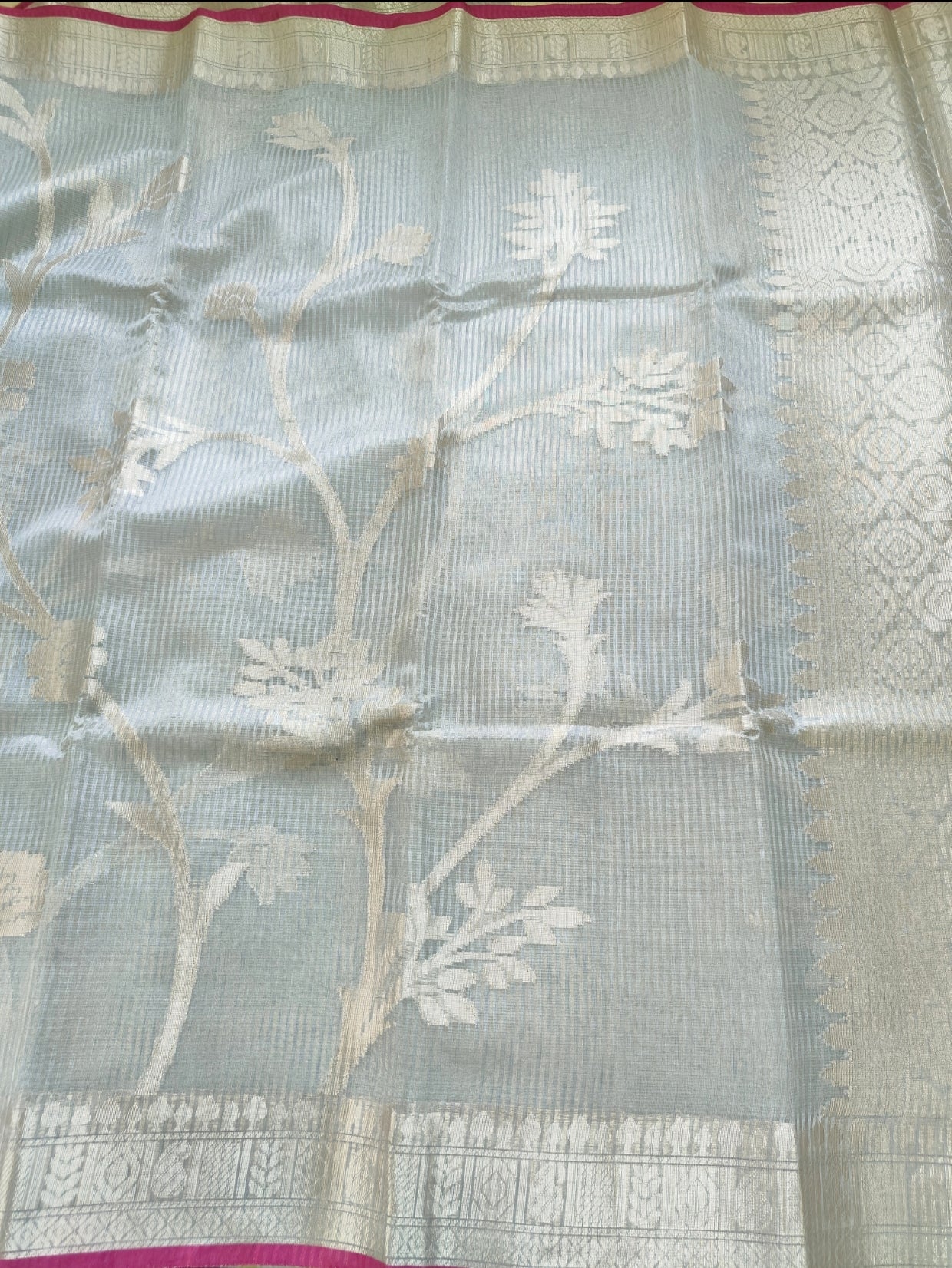Ice Blue Silver Stripe Patola Saree