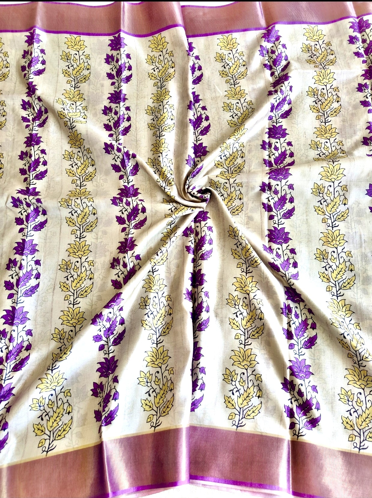Purple Floral Semi Tussar Saree