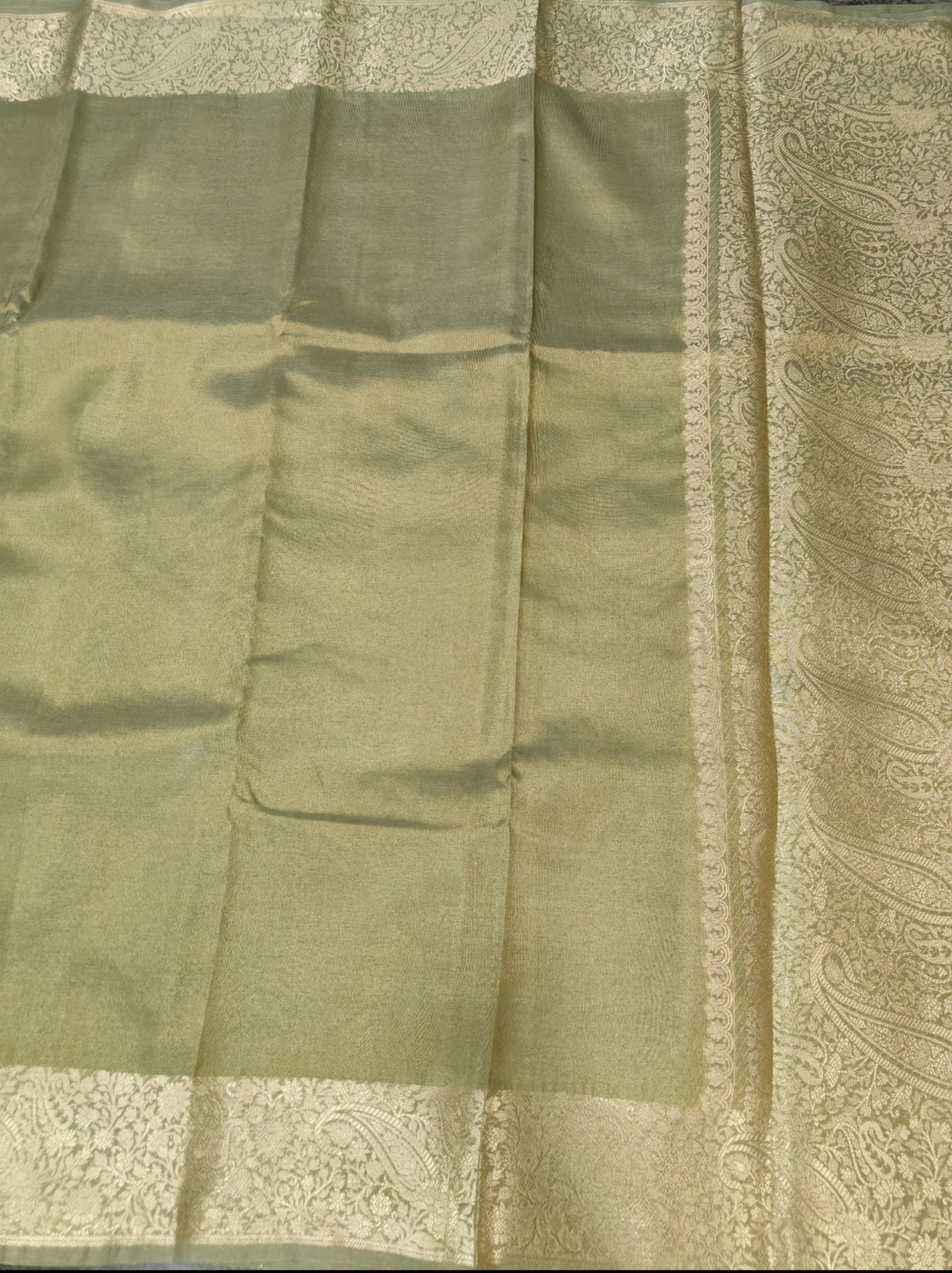 Olive Green Shimmer Banarasi Soft Tissue Silk Saree