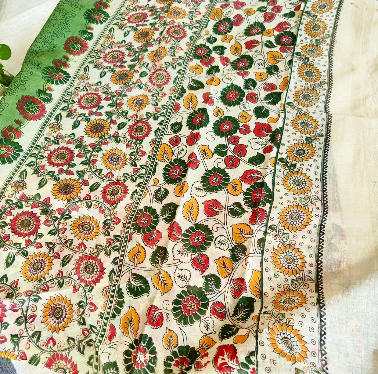 Green Floral Pure Cotton Saree