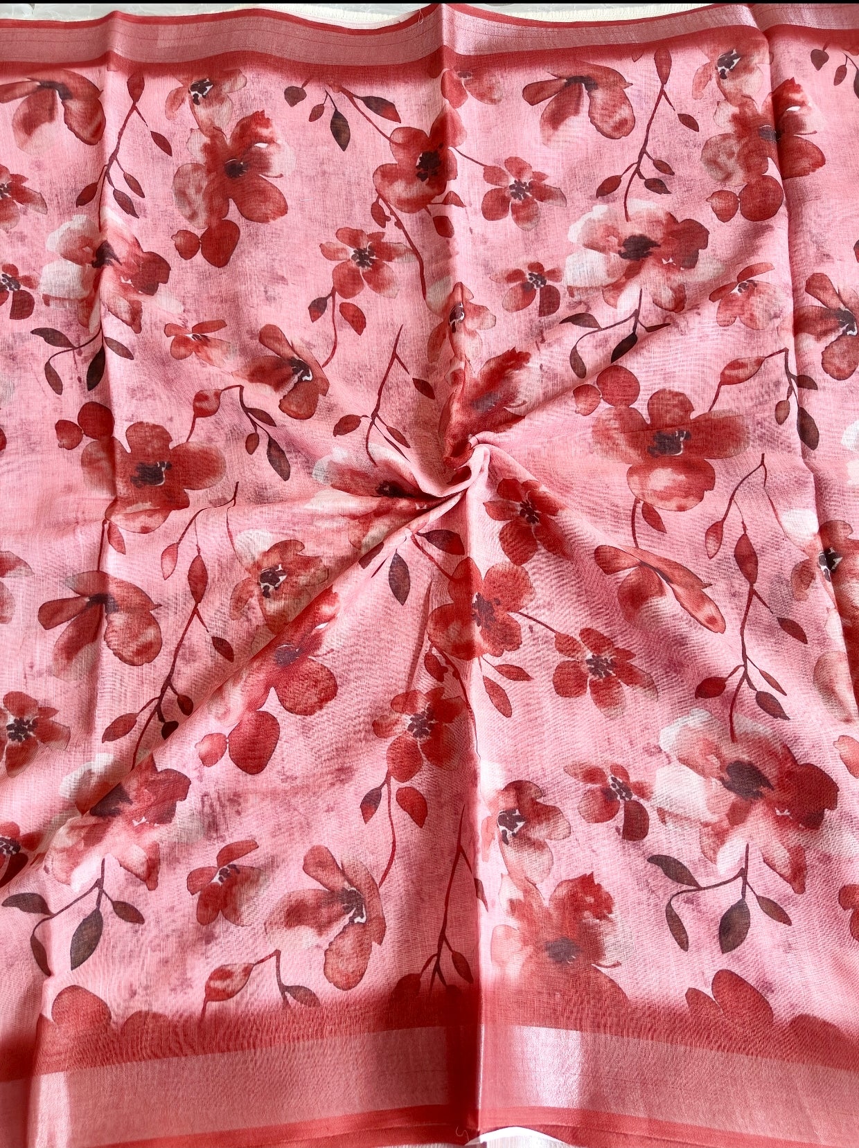 Brown Floral Linen Saree