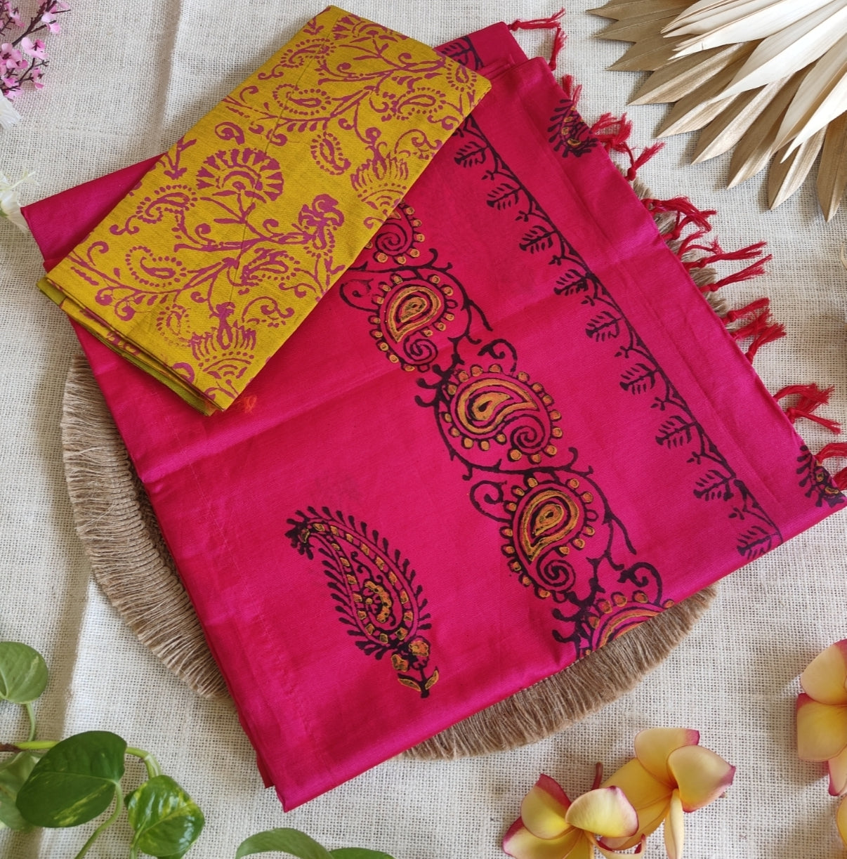 Pink South Cotton Mix Block Printed