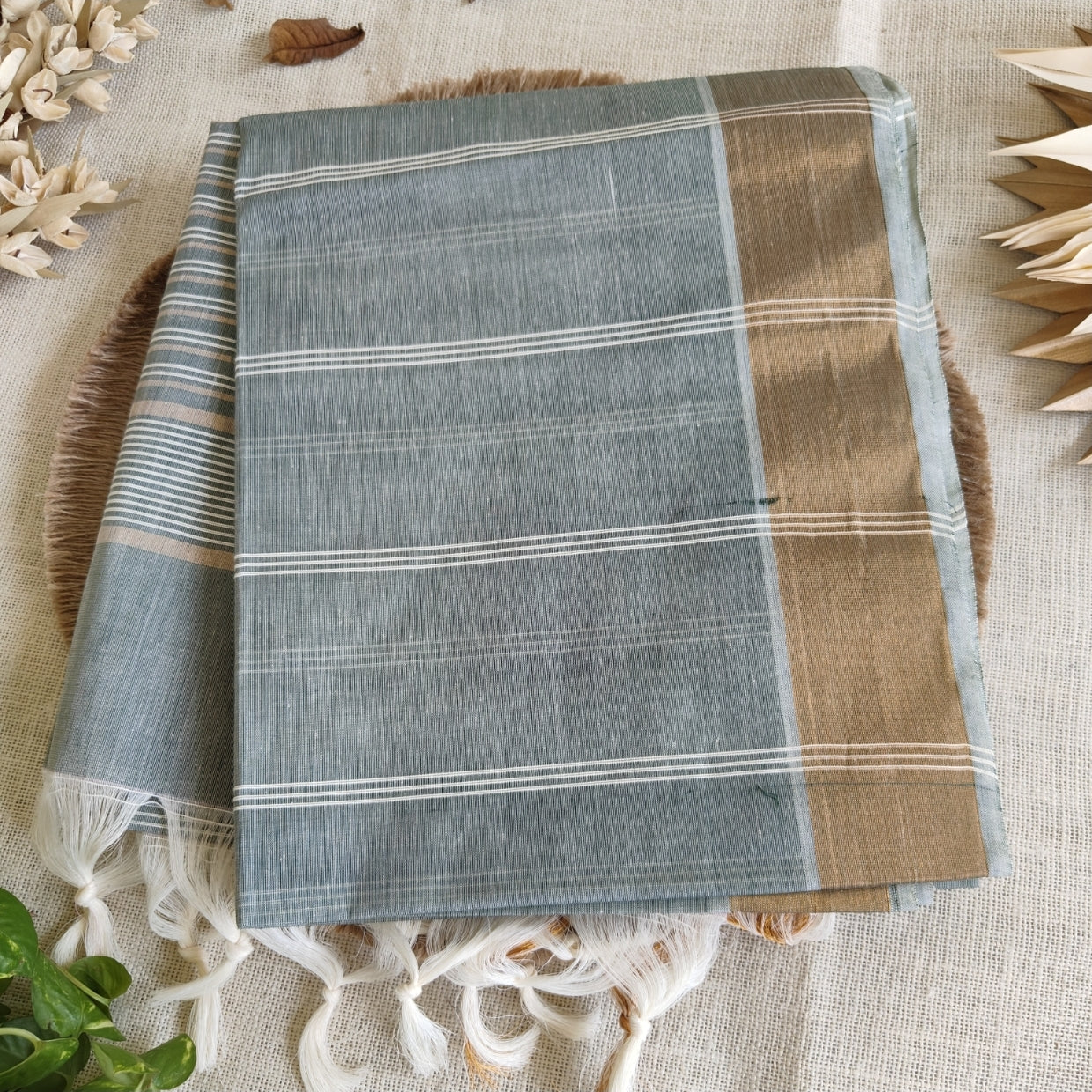 Sage Green Pure Jute cotton Saree