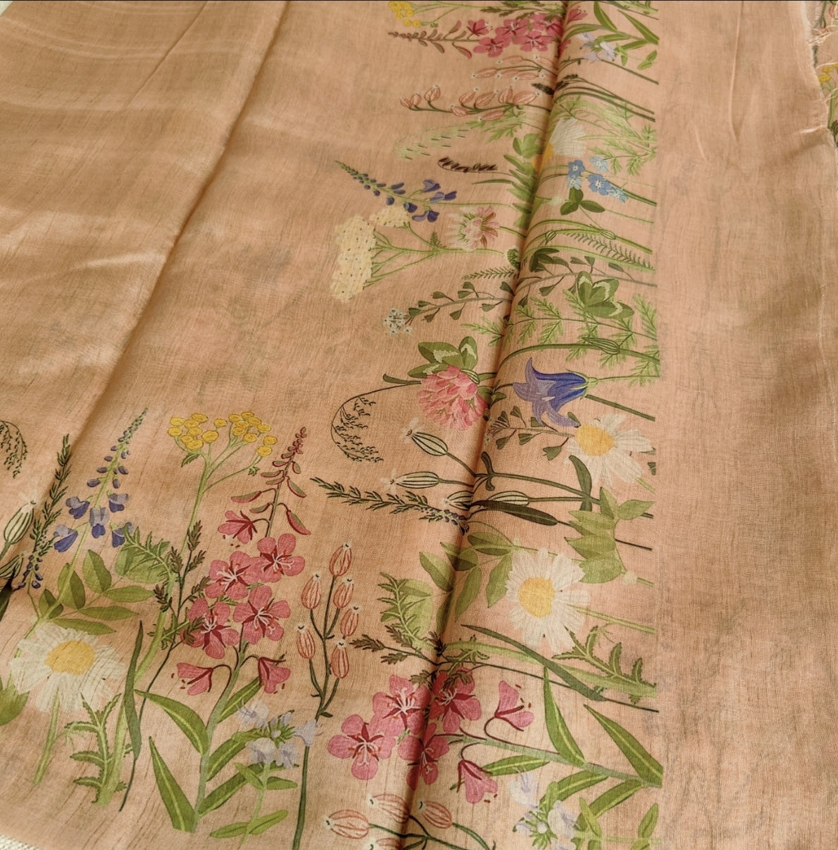 Brown Watercolor Floral Semi Tussar Saree