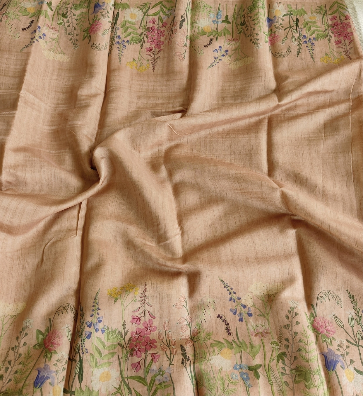 Brown Watercolor Floral Semi Tussar Saree