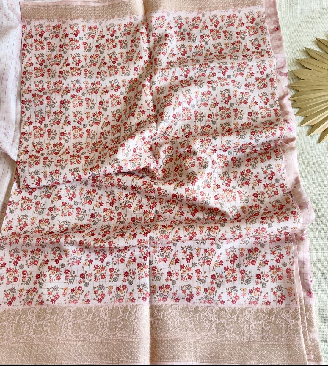 Blush Pink Floral Chappa Silk Saree