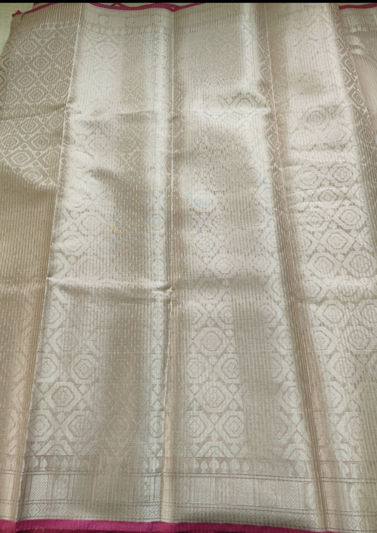 Pastel Peach Antique Gold Stripe Patola Saree