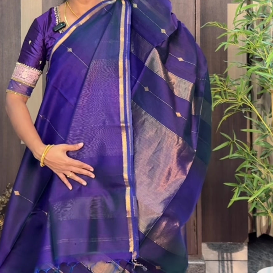 Purple Dual Shade Maheshwari Silk Cotton Saree
