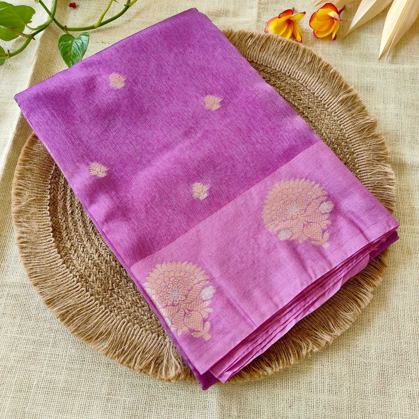 Lilac Pure Raw Mango Silk Saree