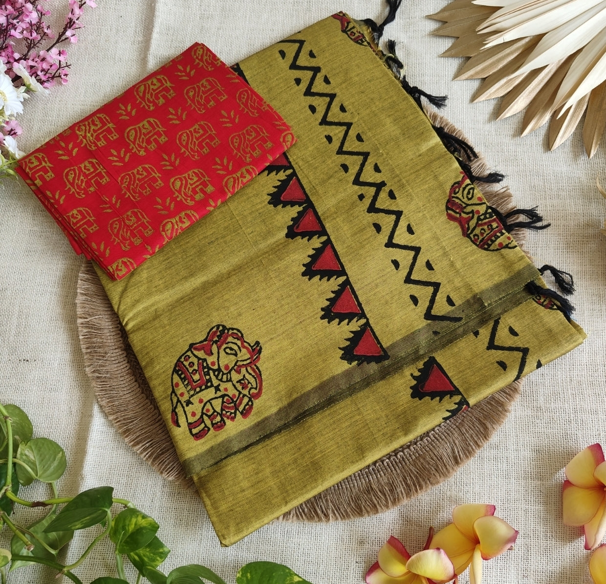 Mustard South Cotton Mix Block Printed