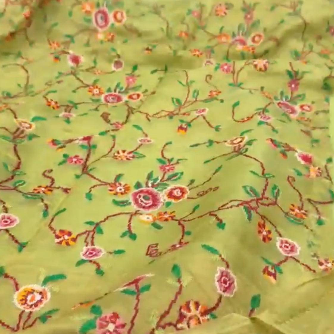 Lemon Green Pure Tissue Petit Embroidery Saree